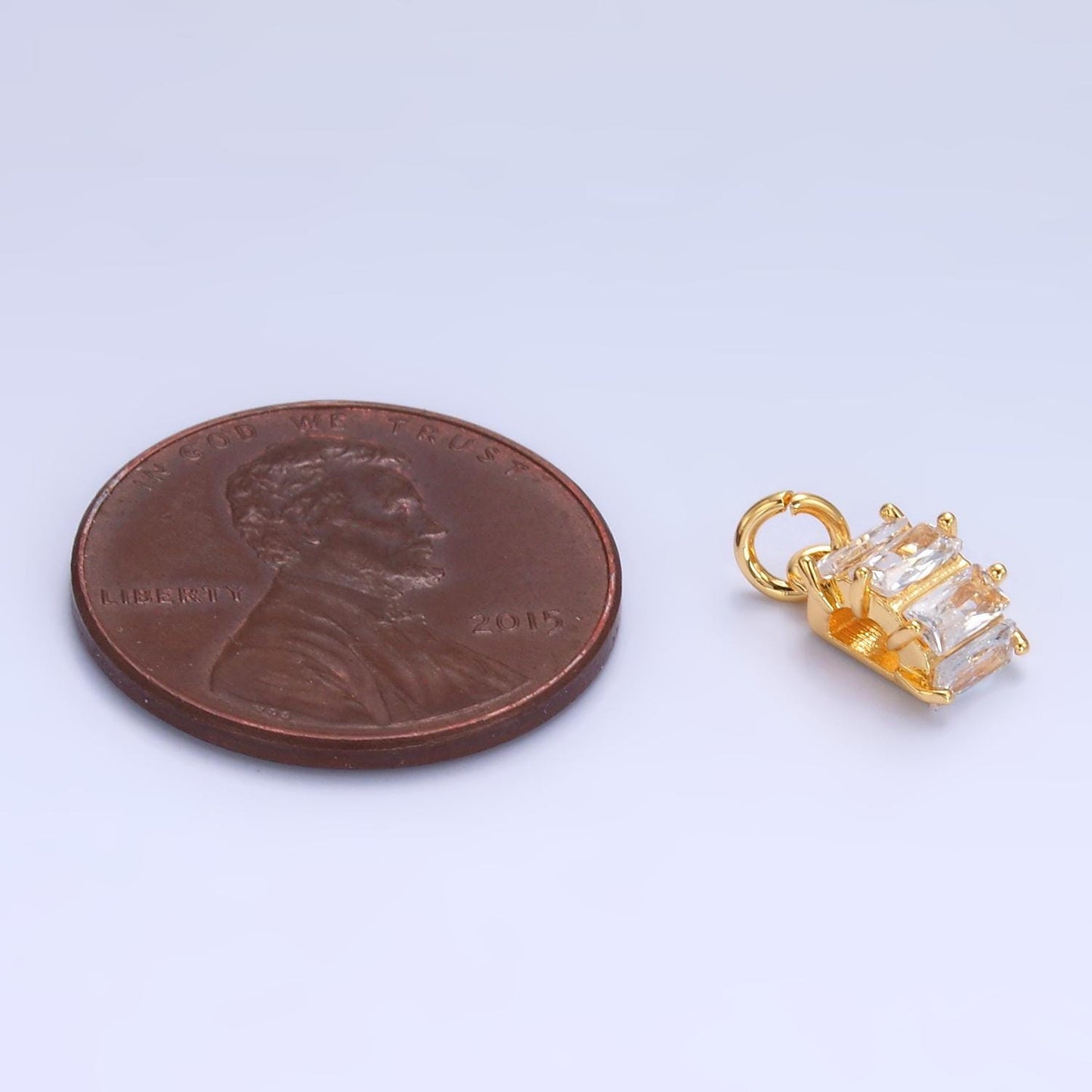 24K Gold Filled Clear Baguette Half Round Charm in Gold & Silver | W883