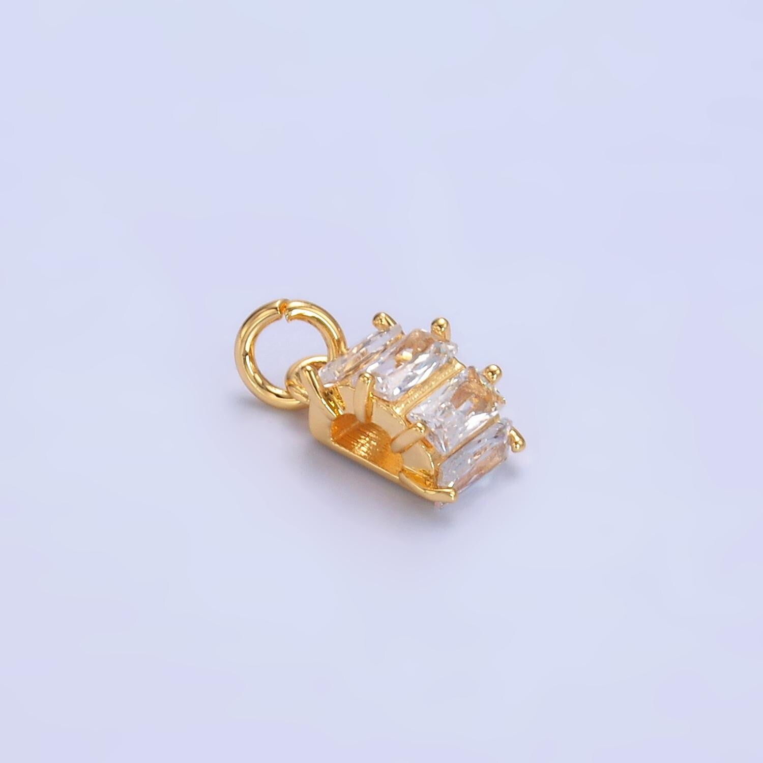 24K Gold Filled Clear Baguette Half Round Charm in Gold & Silver | W883