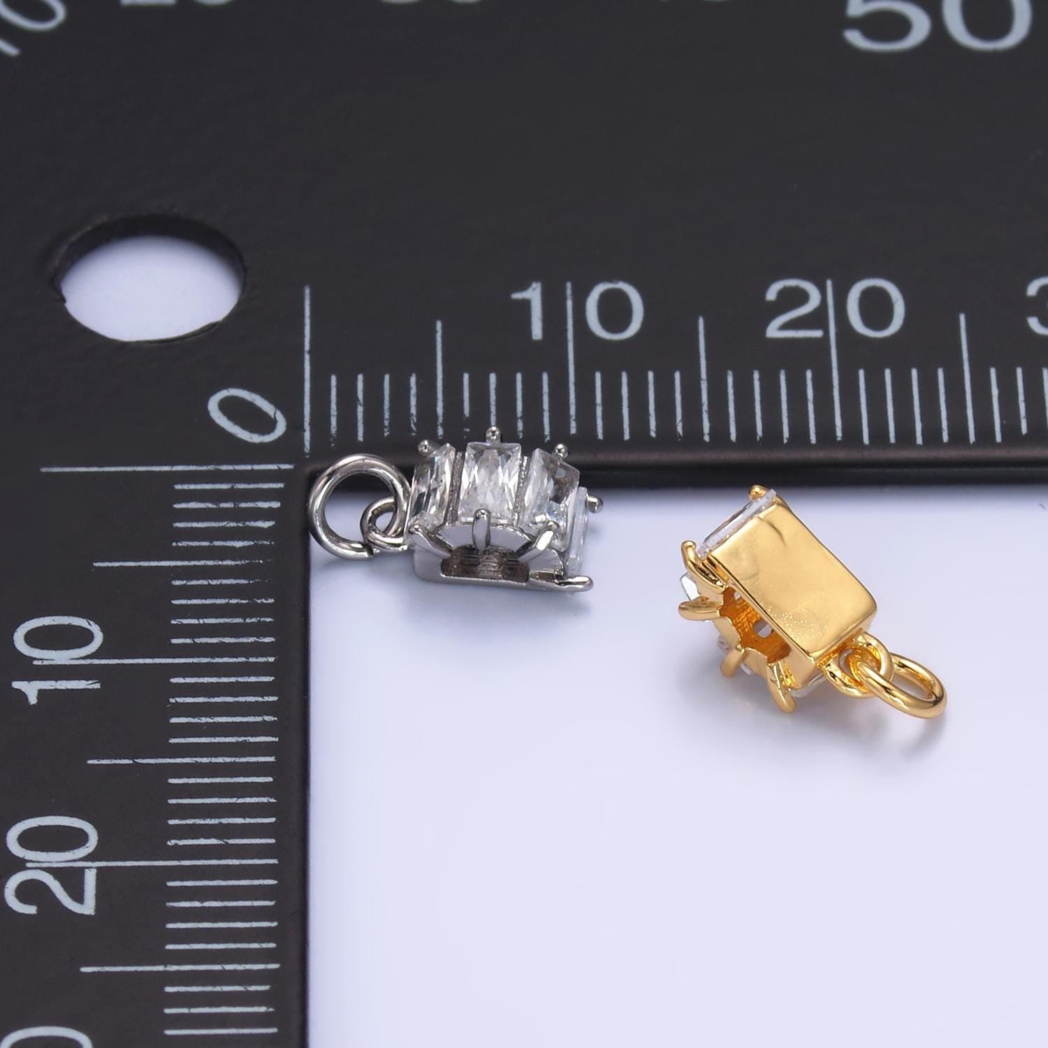 24K Gold Filled Clear Baguette Half Round Charm in Gold & Silver | W883
