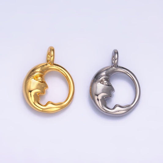 Mini Gold Moon Face charm crescent moon celestial charm for jewelry making W-832