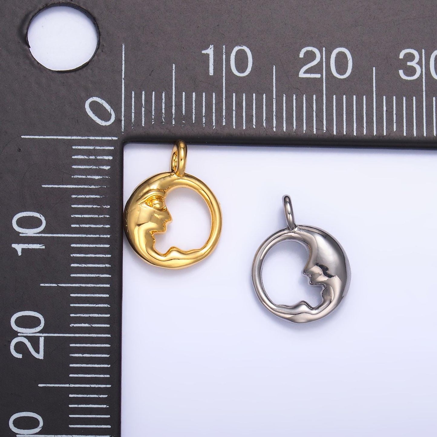 Mini Gold Moon Face charm crescent moon celestial charm for jewelry making W-832