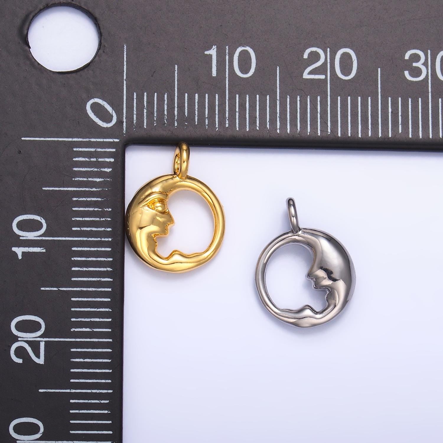Mini Gold Moon Face charm crescent moon celestial charm for jewelry making W-832