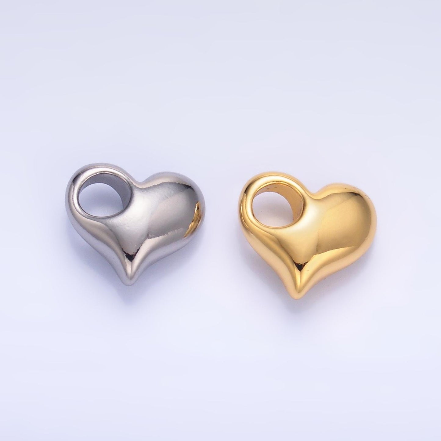 Silver Heart Charm 24K Gold Filled Puffy Heart Pendant Love Necklace for DIY Jewelry Making Supply M-181