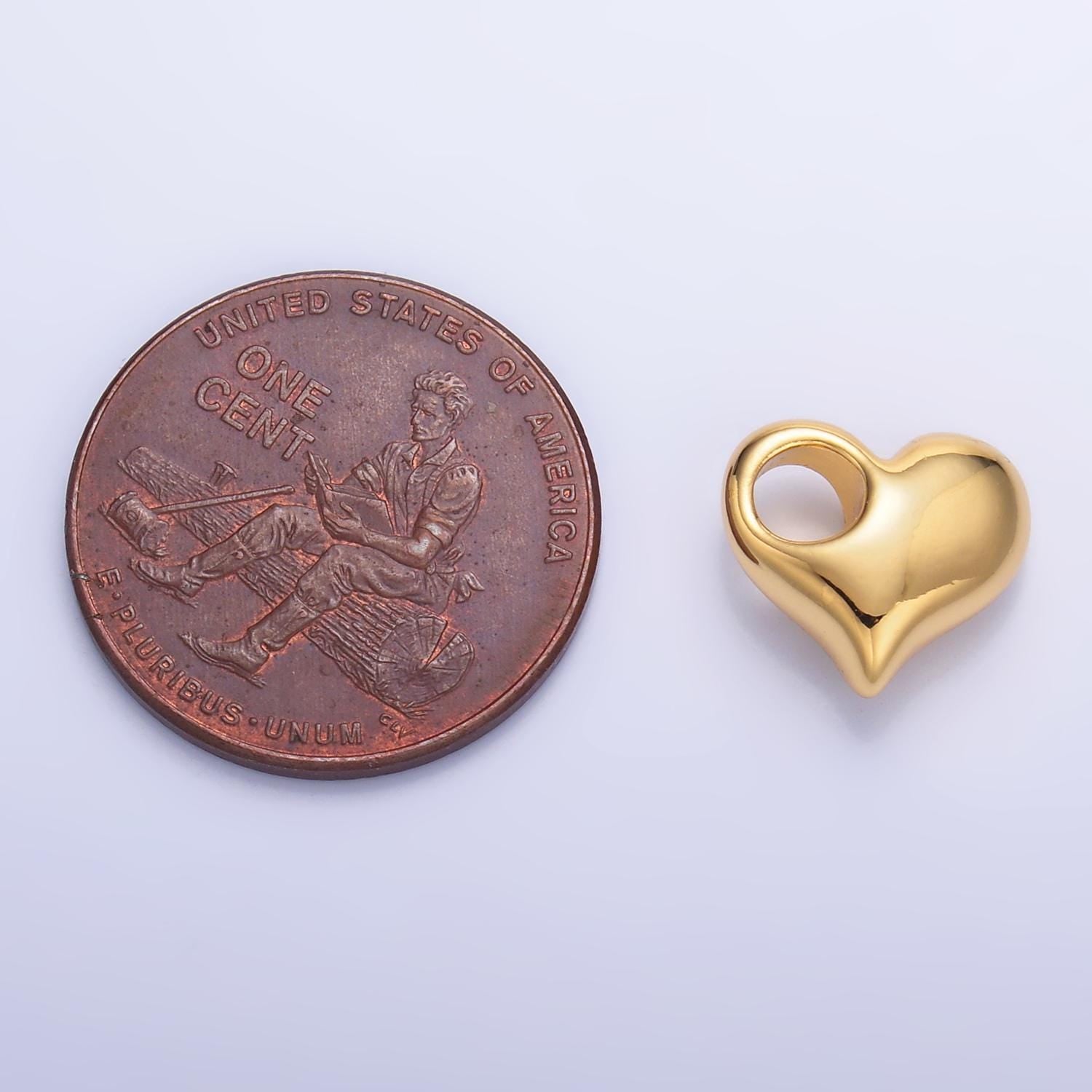 Silver Heart Charm 24K Gold Filled Puffy Heart Pendant Love Necklace for DIY Jewelry Making Supply M-181