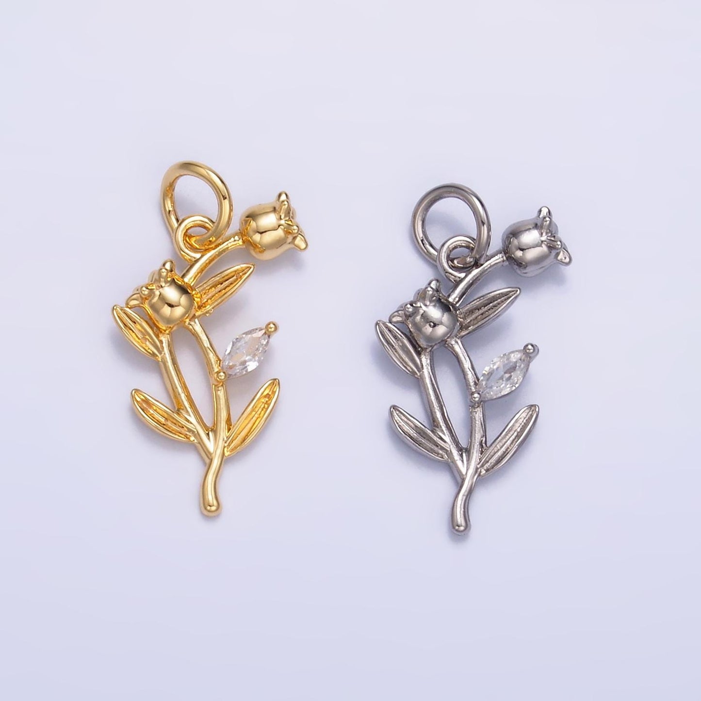 Silver Tulip Charm 24K Gold Filled Flower Pendant Spring Necklace for DIY Jewelry Making Supply M-177