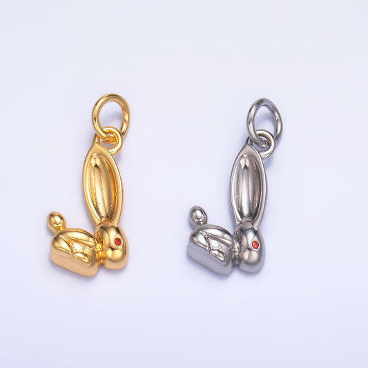 Silver Rabbit Charm 24K Gold Filled Easter Bunny Pendant Spring Necklace for DIY Jewelry Making Supply M-174