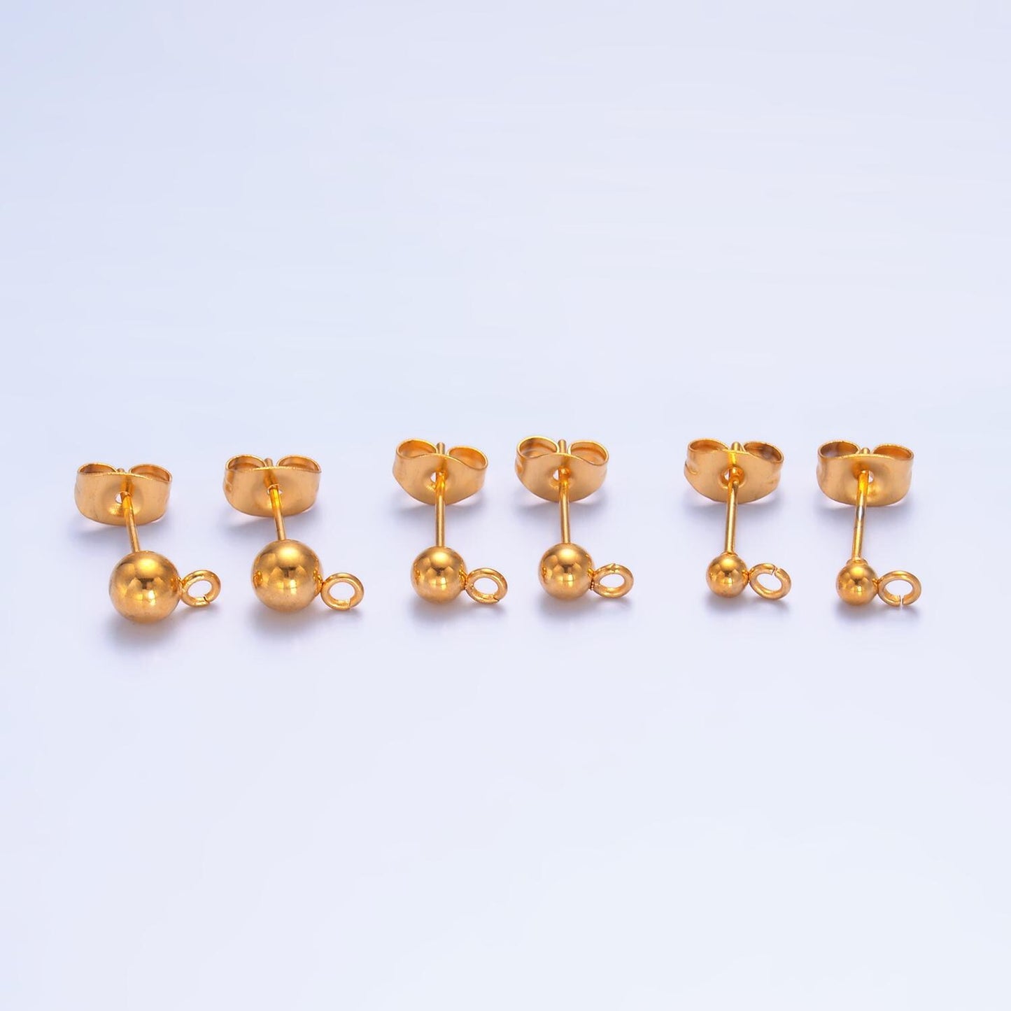 PVD Gold Plate Stainless Steel 3mm, 4mm, 5mm Ball Bead Drop Stud Findings | Z1062 Z1077 Z1078