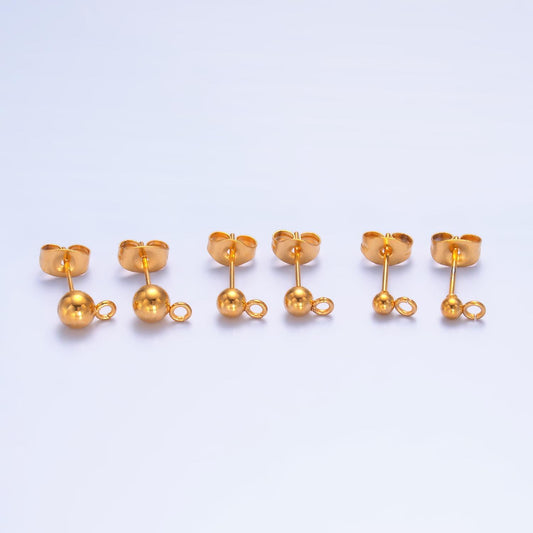 PVD Gold Plate Stainless Steel 3mm, 4mm, 5mm Ball Bead Drop Stud Findings | Z1062 Z1077 Z1078