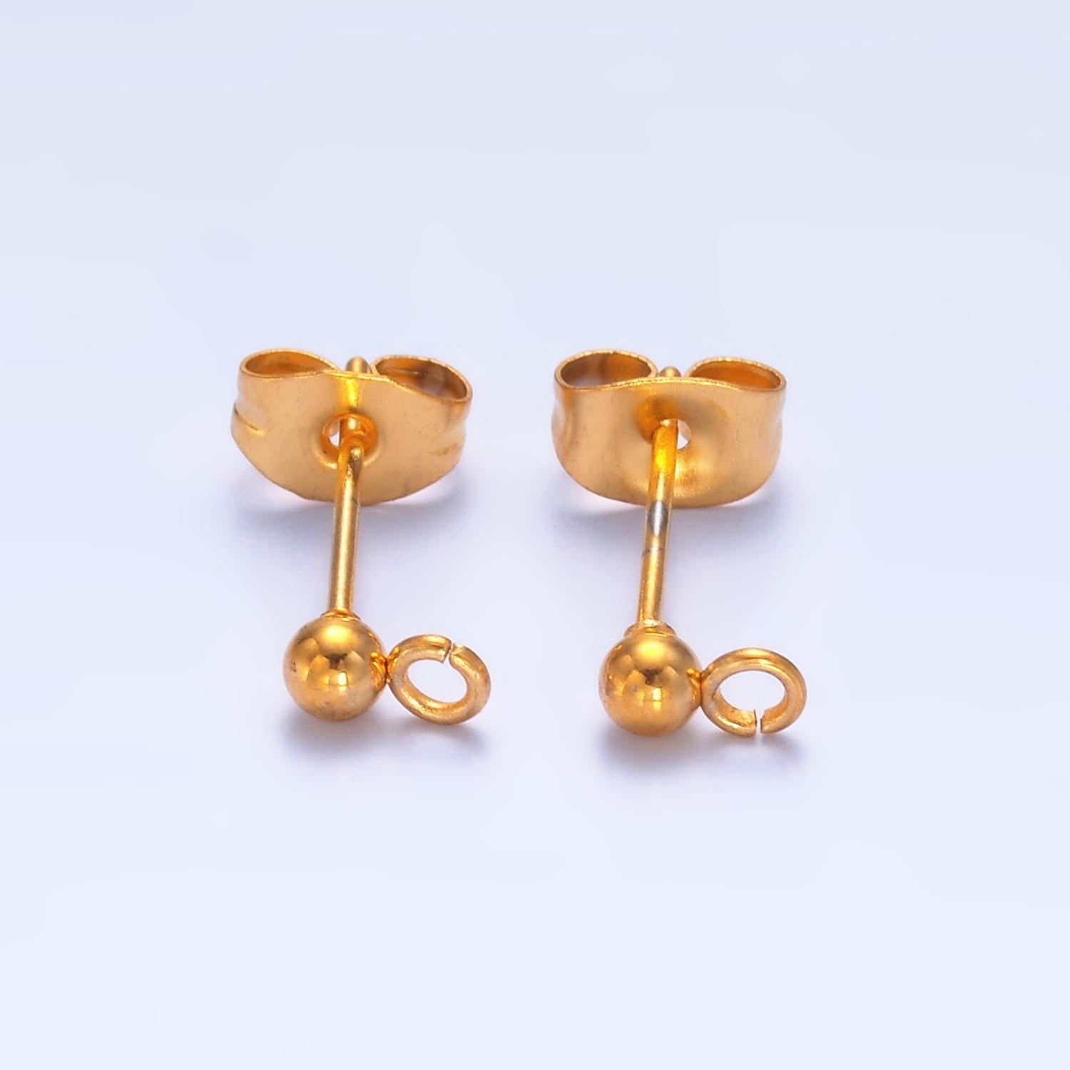 PVD Gold Plate Stainless Steel 3mm, 4mm, 5mm Ball Bead Drop Stud Findings | Z1062 Z1077 Z1078