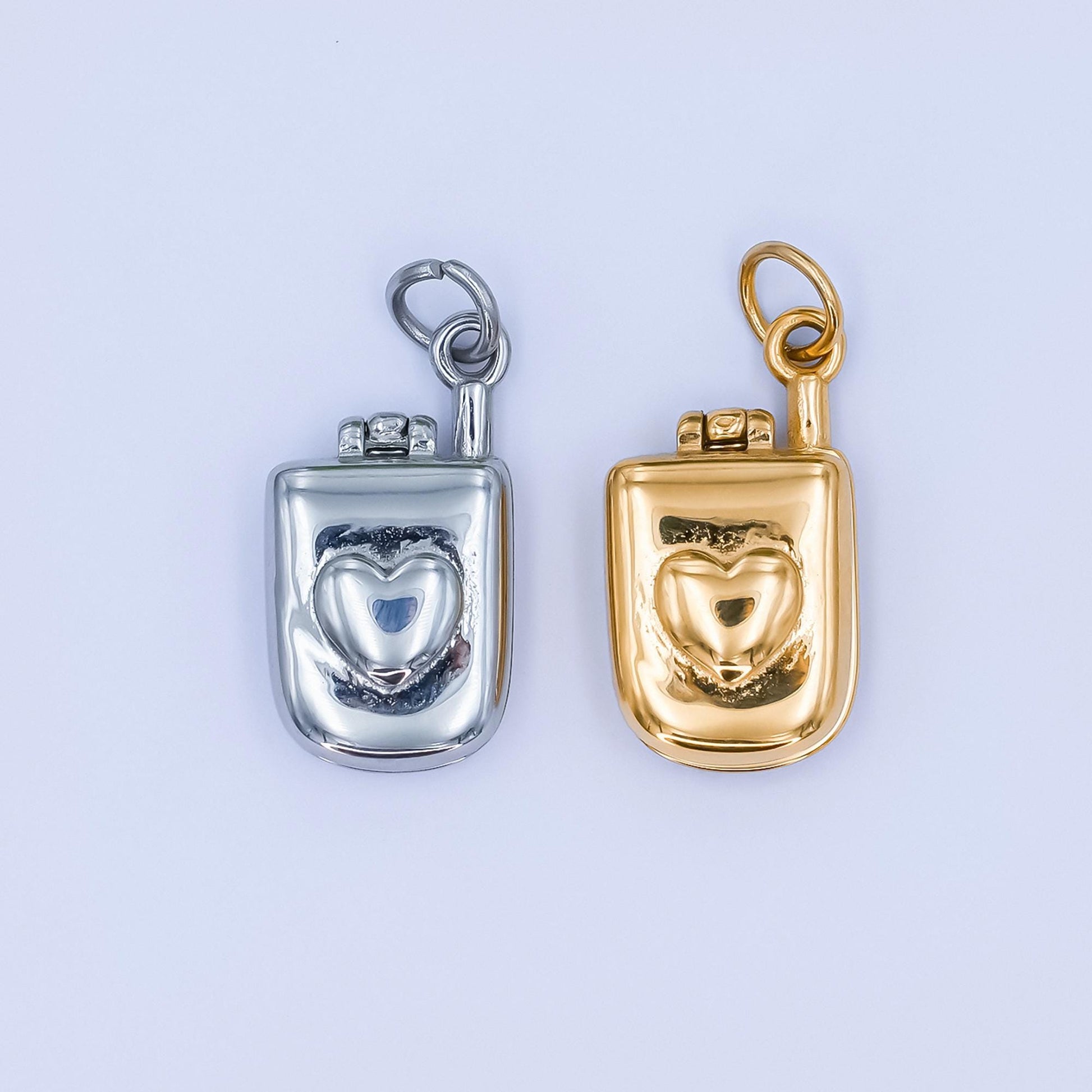 Mini PVD Gold Stainless Steel Flip Phone Charm Retro Jewelry Making Supply | P-726