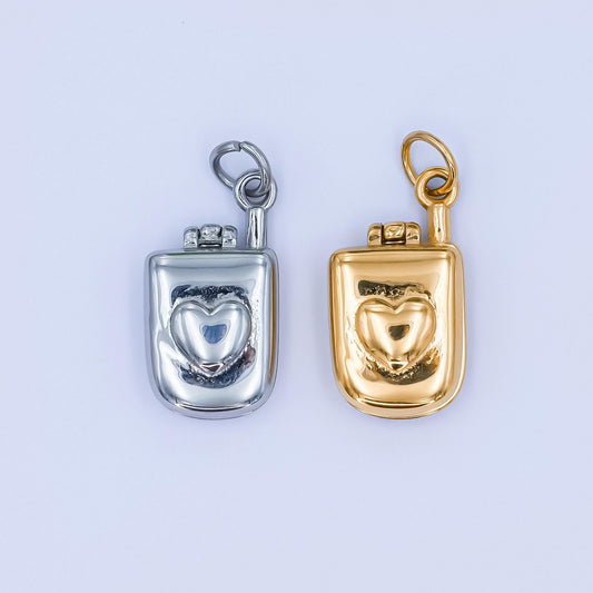 Mini PVD Gold Stainless Steel Flip Phone Charm Retro Jewelry Making Supply | P-726