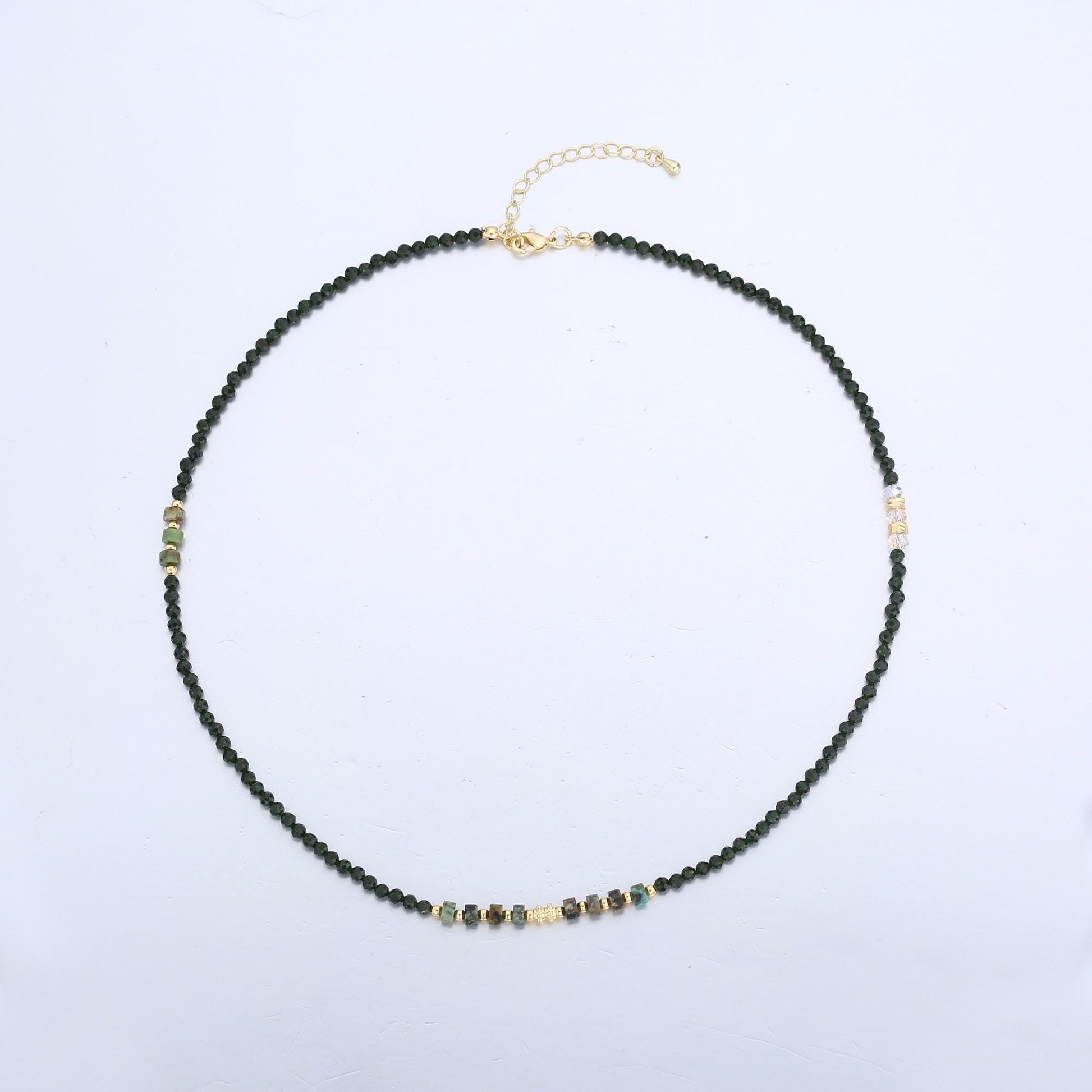 Handcrafted Mix Gemstone Beaded Minimalist Small Glass Beads Women Necklace 18.3inch Waterproof Layer Necklace Summer Jewelry WA2871