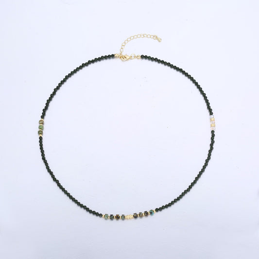 Handcrafted Mix Gemstone Beaded Minimalist Small Glass Beads Women Necklace 18.3inch Waterproof Layer Necklace Summer Jewelry WA2871