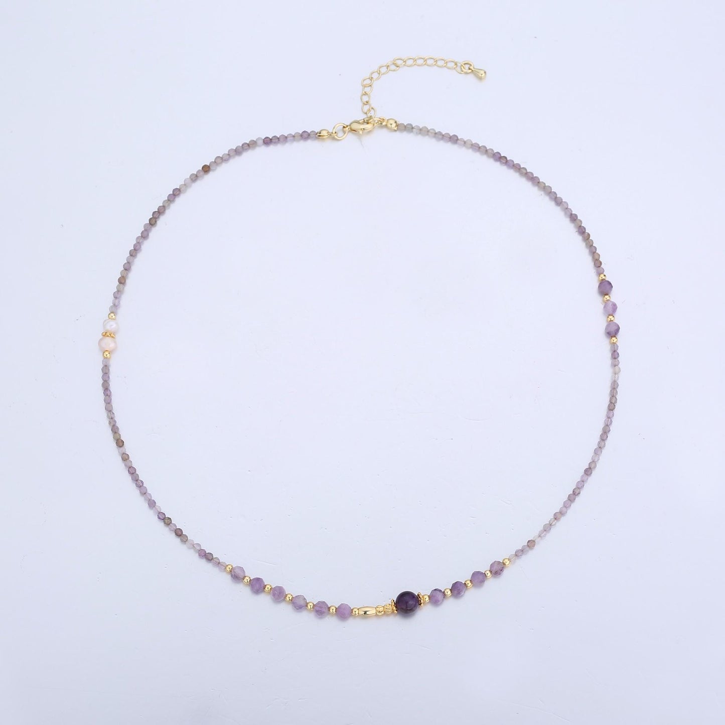 Handcrafted Mix Gemstone Beaded Minimalist Small Glass Beads Women Necklace 18.3inch Waterproof Layer Necklace Summer Jewelry WA2871