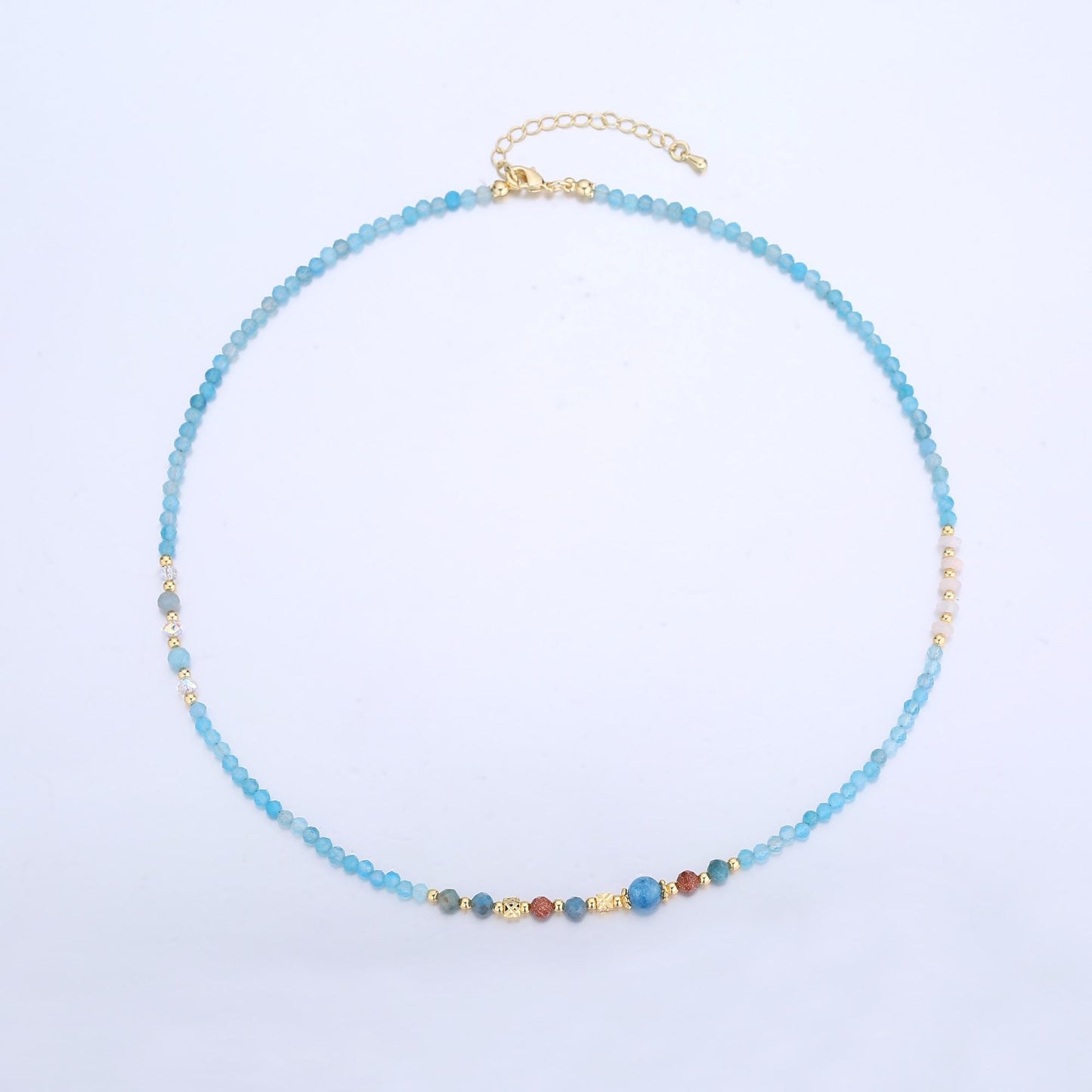 Handcrafted Mix Gemstone Beaded Minimalist Small Glass Beads Women Necklace 18.3inch Waterproof Layer Necklace Summer Jewelry WA2871