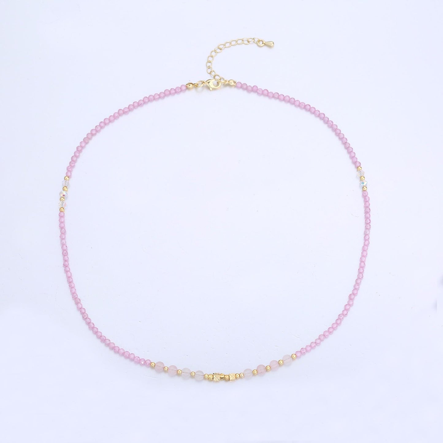Handcrafted Mix Gemstone Beaded Minimalist Small Glass Beads Women Necklace 18.3inch Waterproof Layer Necklace Summer Jewelry WA2871