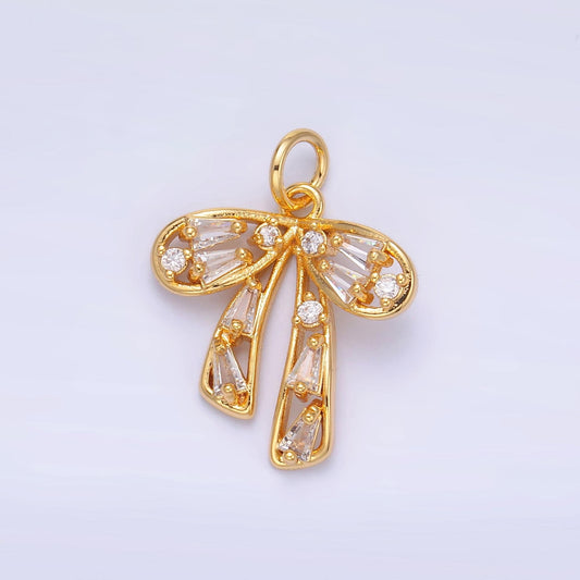 24k gold filled bow charms cz charm clear micro pave bow mini bow pendant cubic zirconia charm for bracelet necklace M261