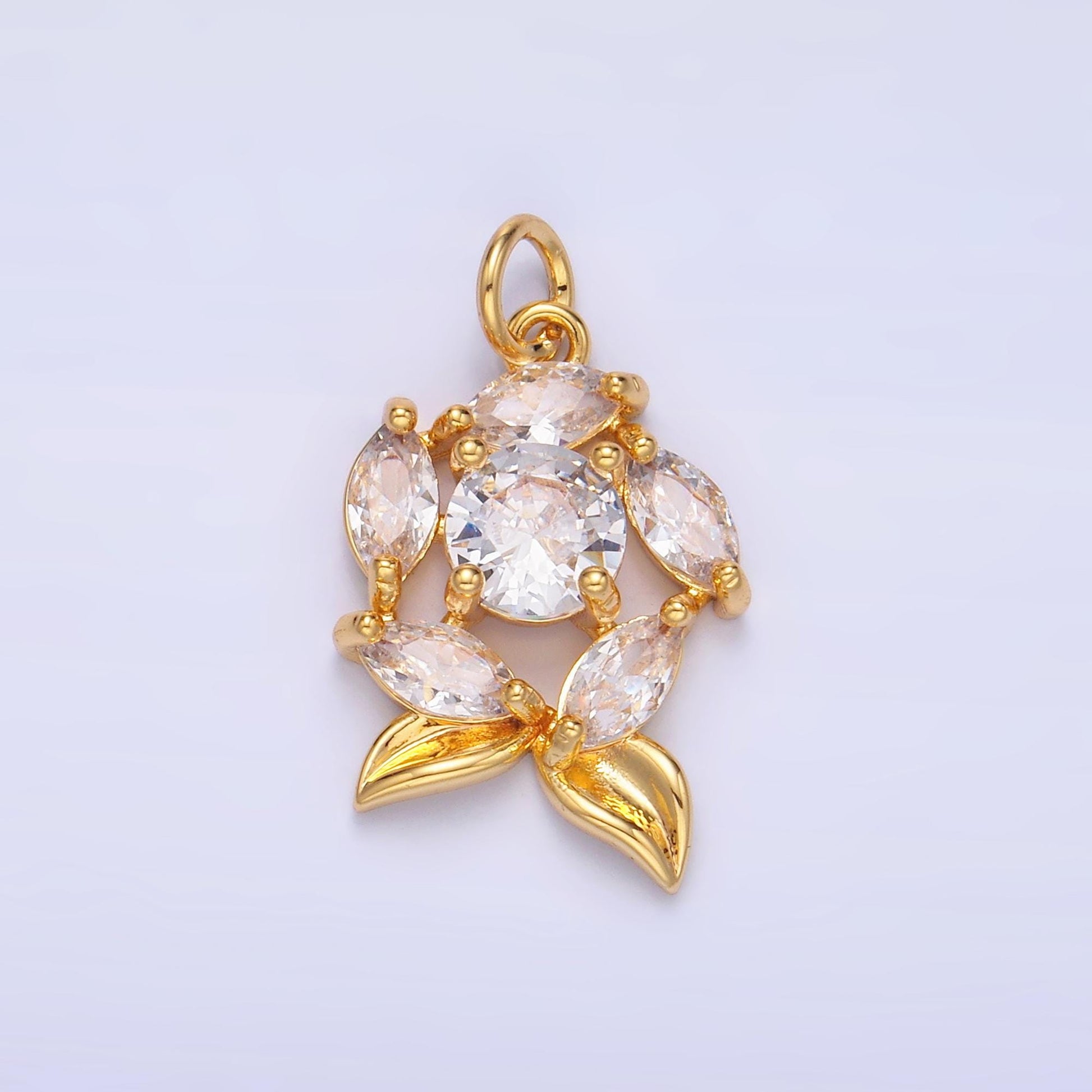 Cubic Flower Charm 24K Gold Filled Flower Pendant Floral Necklace for DIY Jewelry Making Supply x915