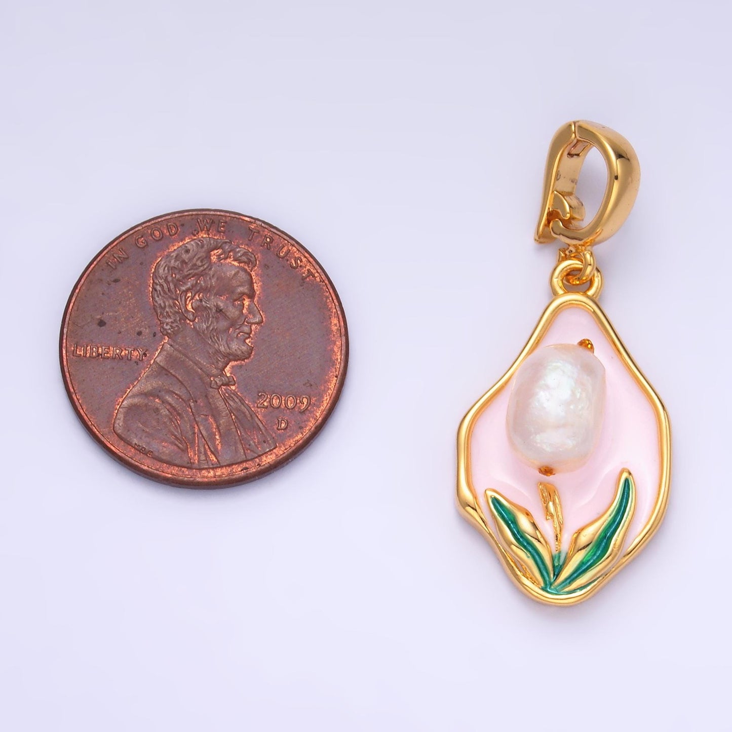 Pearl enamel pastel colors stamped flower 24k gold filled snap latch bail pendant | aa-1467