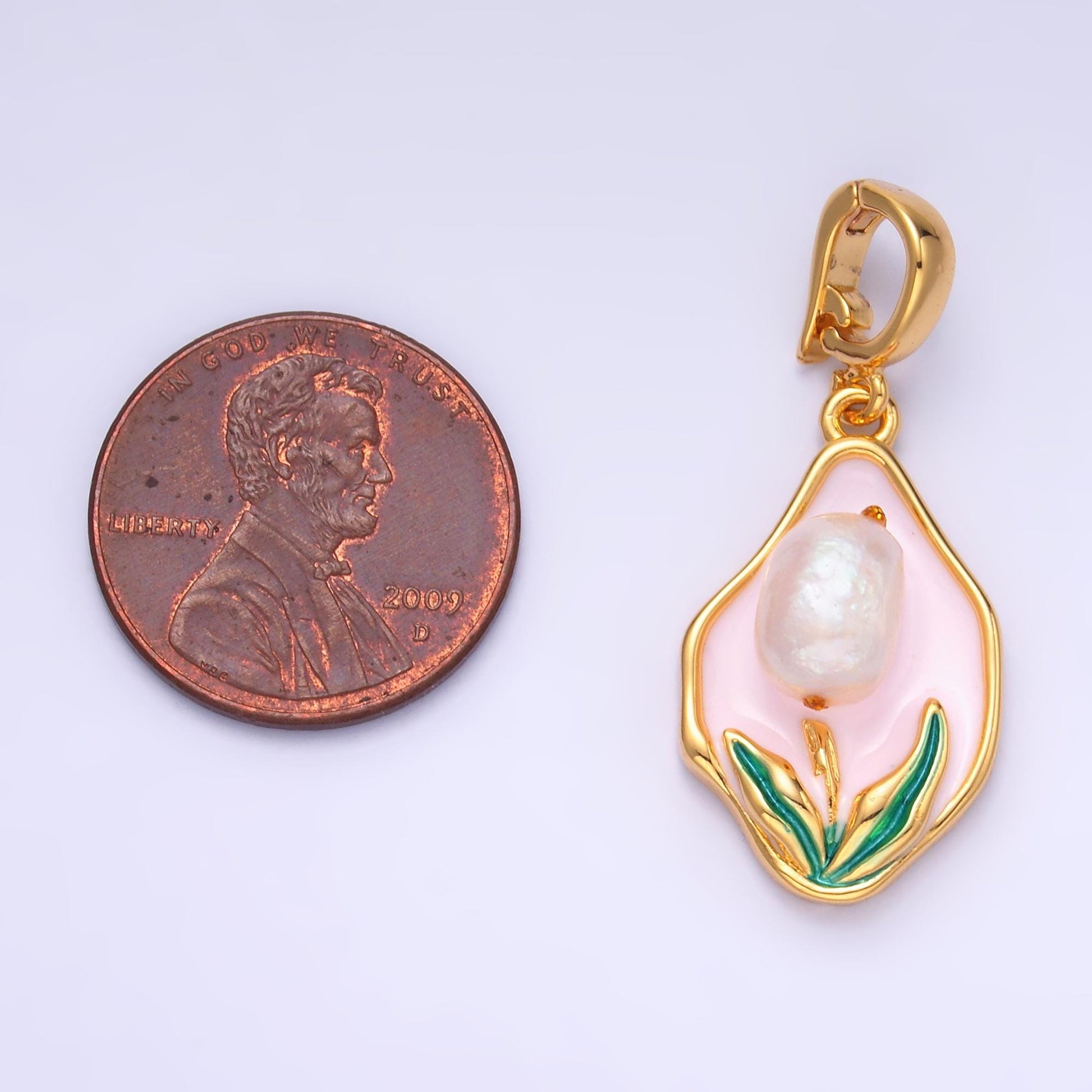 Pearl enamel pastel colors stamped flower 24k gold filled snap latch bail pendant | aa-1467
