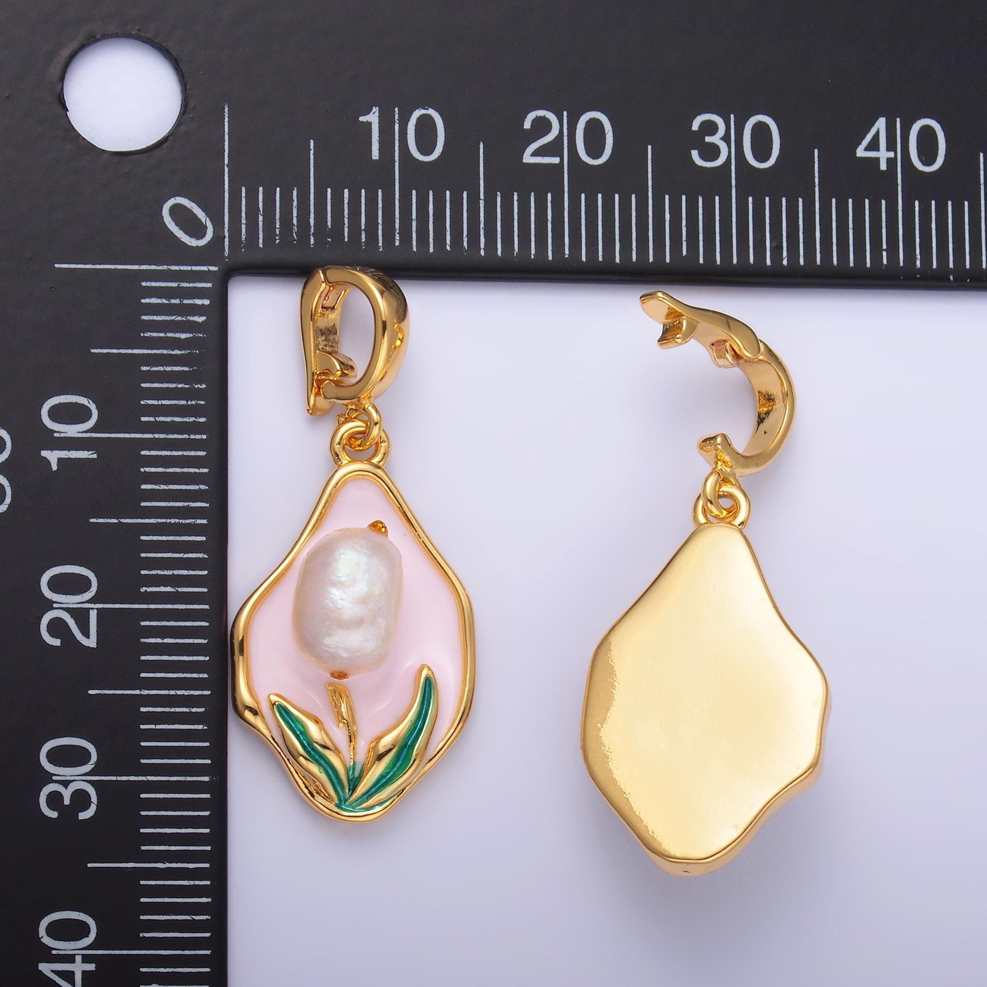 Pearl enamel pastel colors stamped flower 24k gold filled snap latch bail pendant | aa-1467