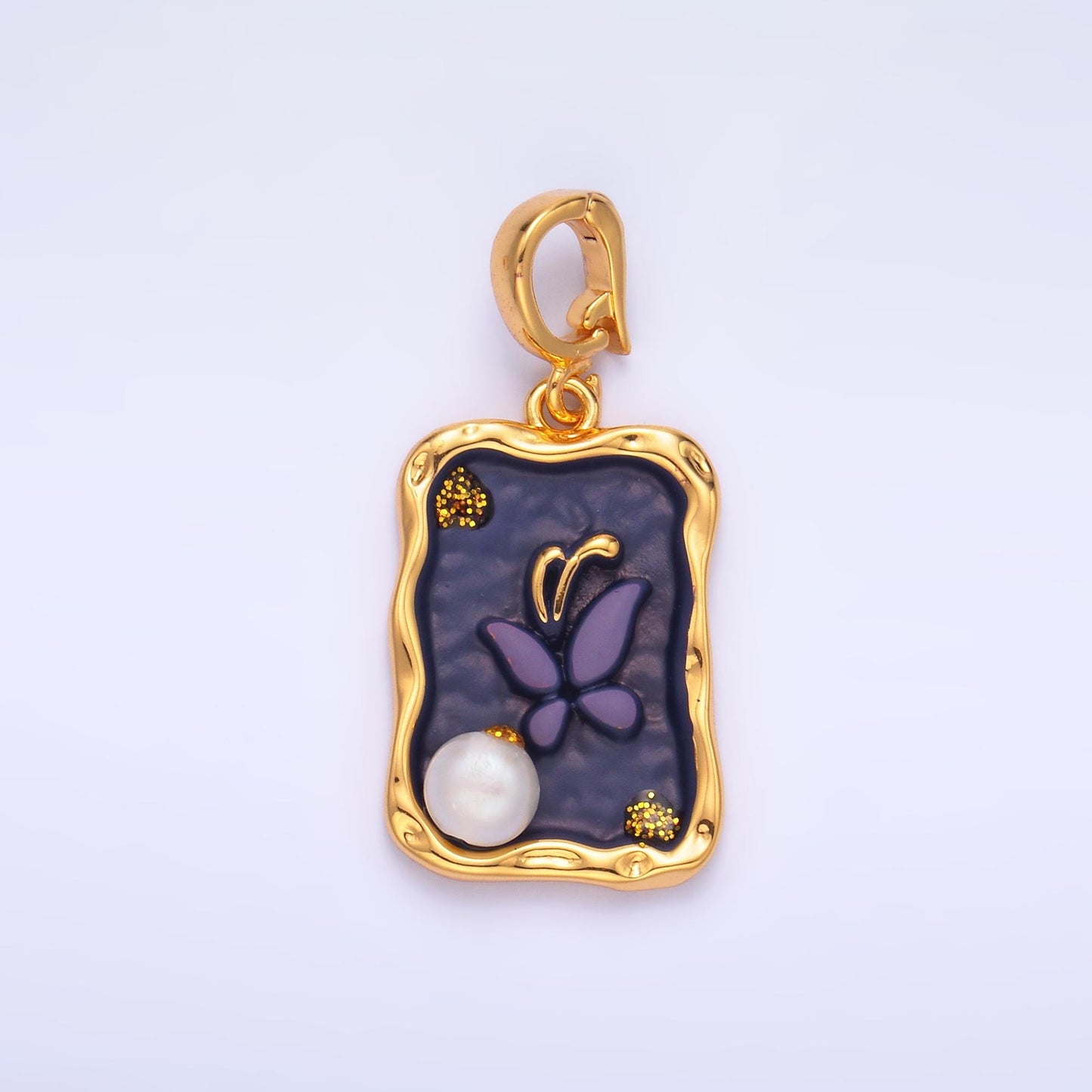 Pearl Butterfly enamel colors 24k gold filled snap latch bail pendant | AA-1464