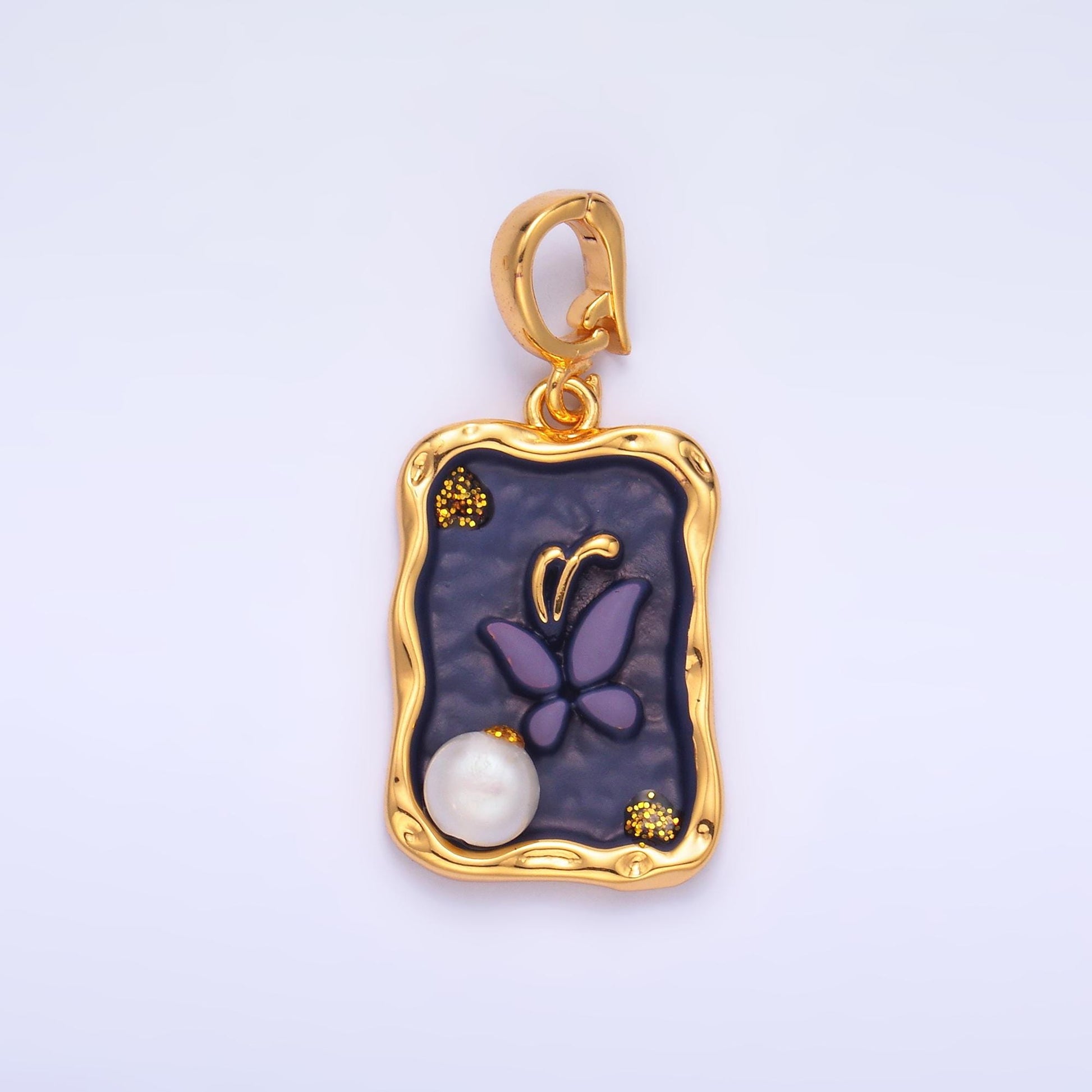Pearl Butterfly enamel colors 24k gold filled snap latch bail pendant | AA-1464