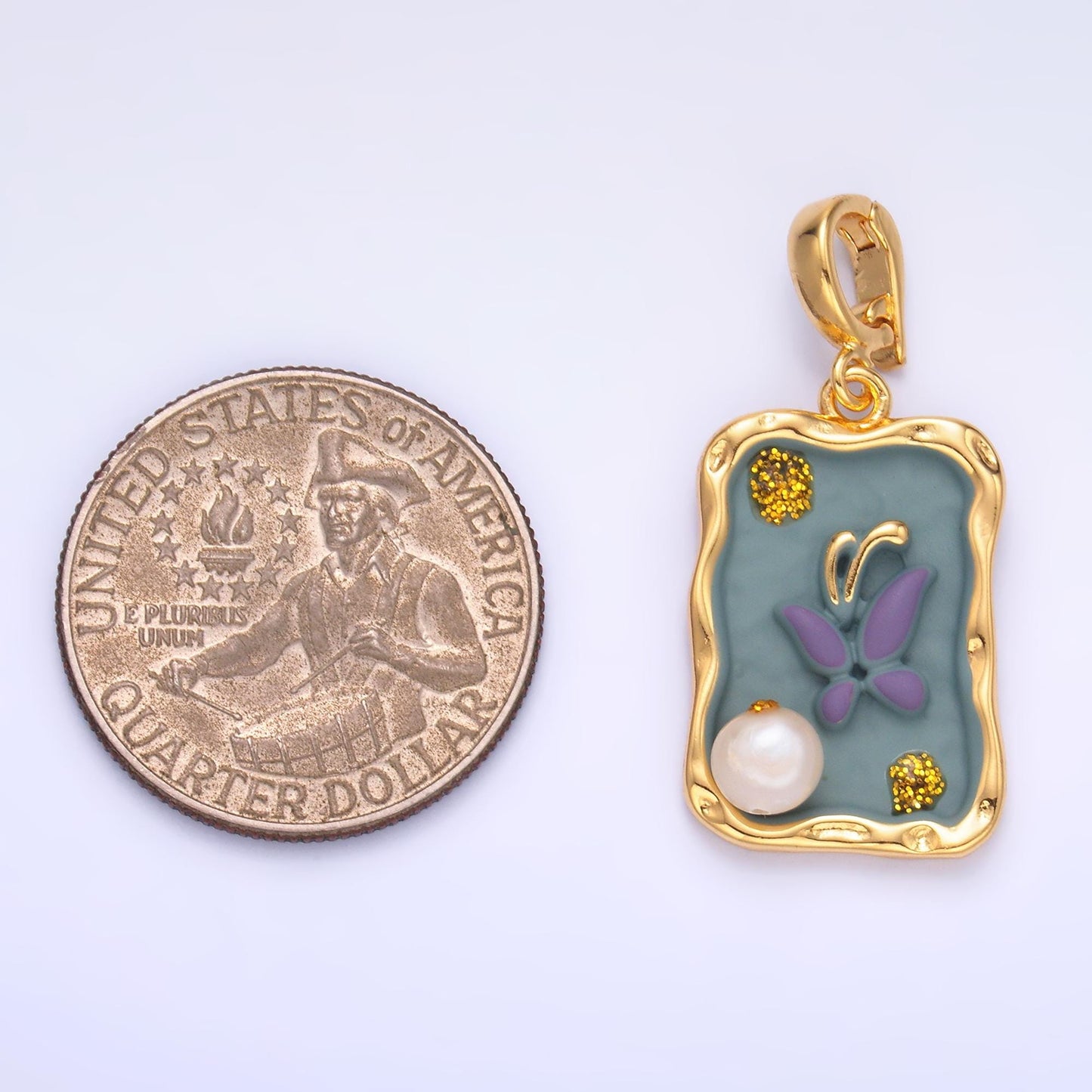 Pearl Butterfly enamel colors 24k gold filled snap latch bail pendant | AA-1464