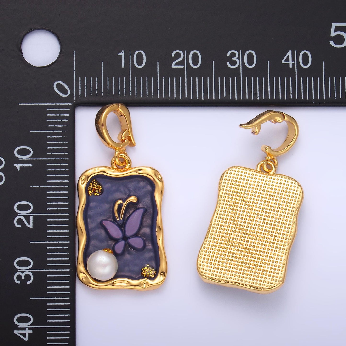 Pearl Butterfly enamel colors 24k gold filled snap latch bail pendant | AA-1464