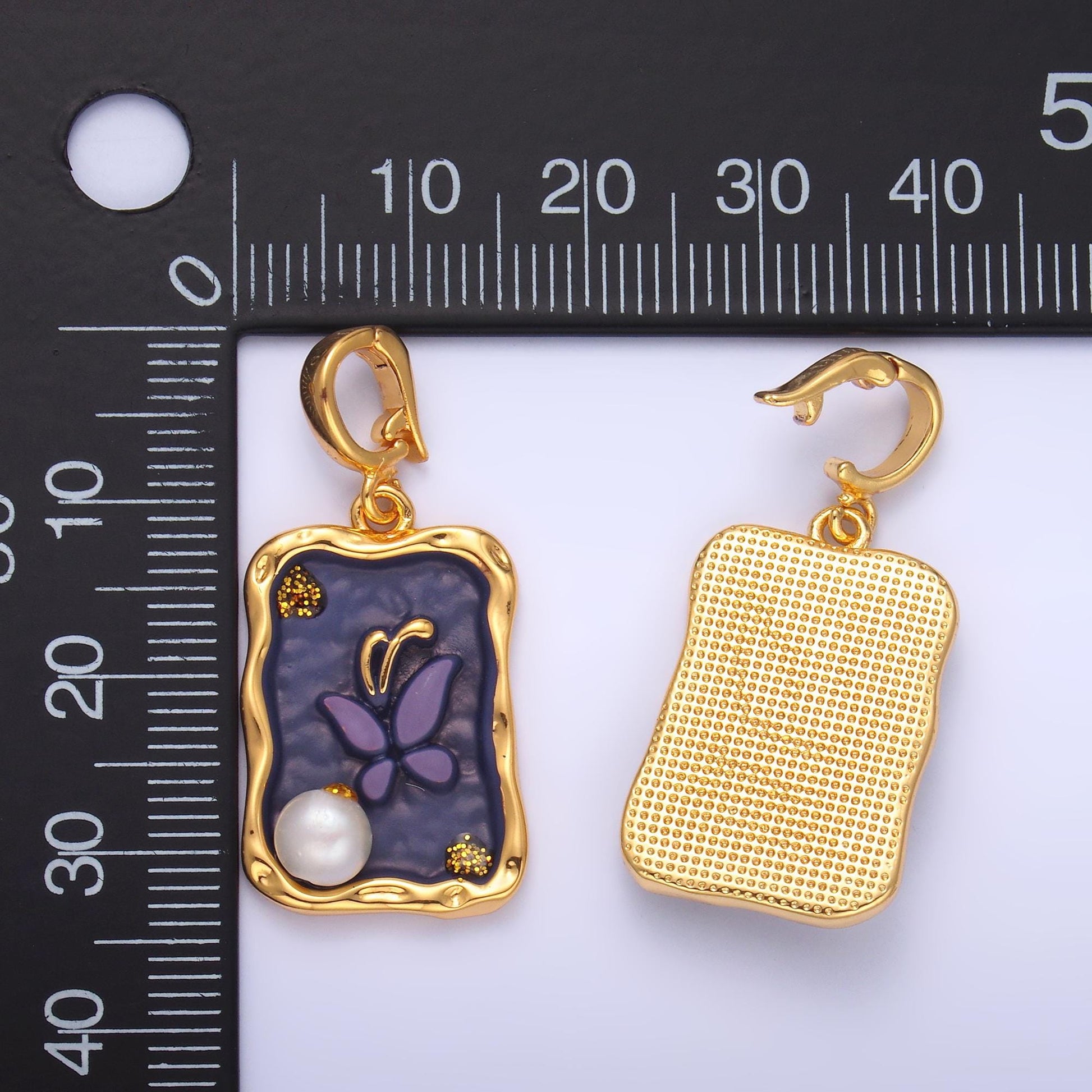 Pearl Butterfly enamel colors 24k gold filled snap latch bail pendant | AA-1464