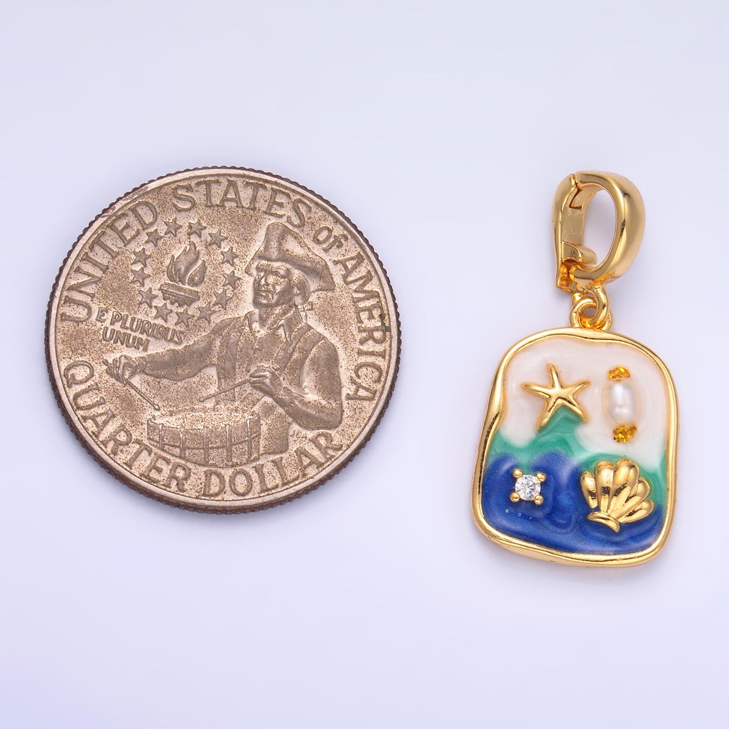Pearl Starfish Clam Beach Inspired enamel colors 24k gold filled snap latch bail pendant | AA1466