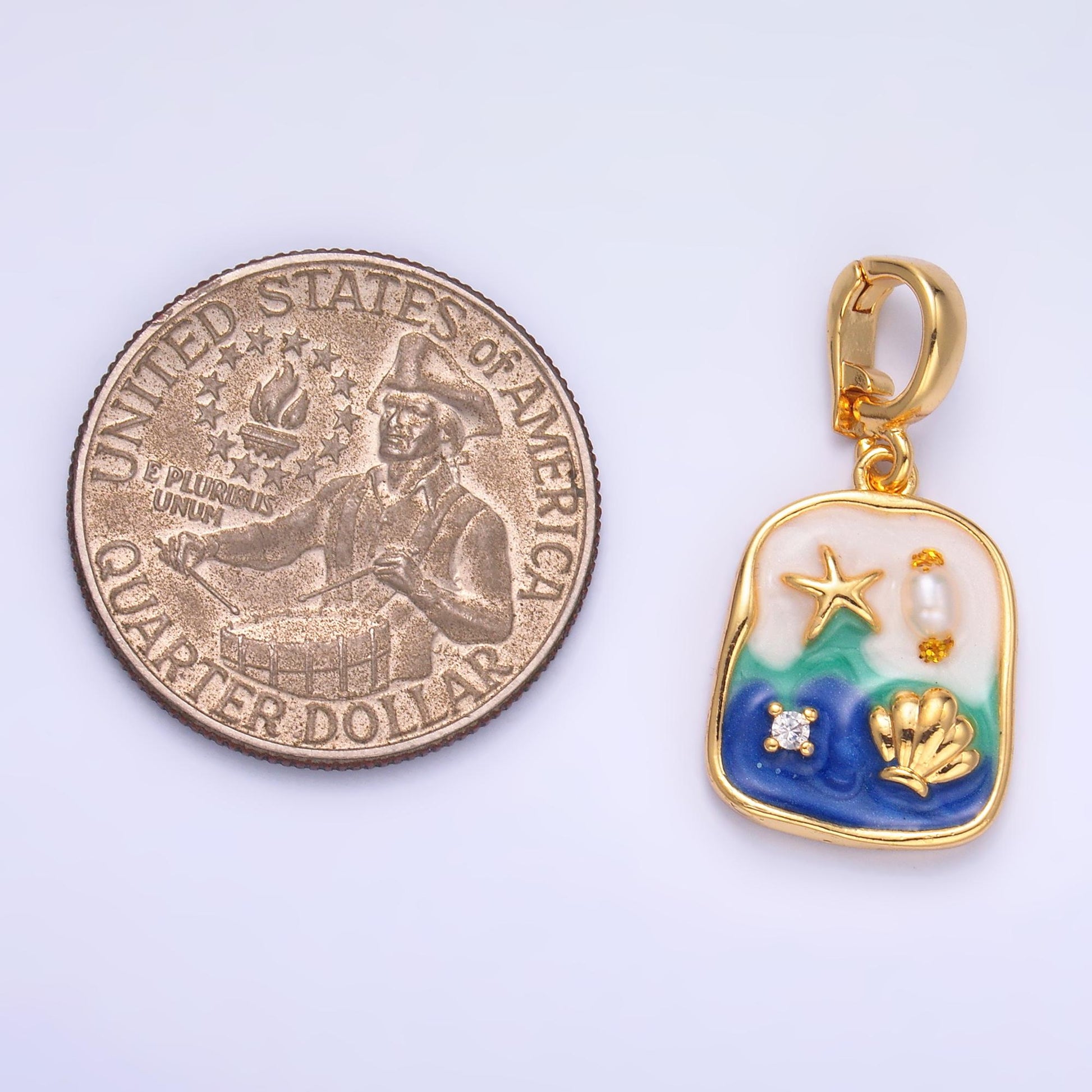 Pearl Starfish Clam Beach Inspired enamel colors 24k gold filled snap latch bail pendant | AA1466