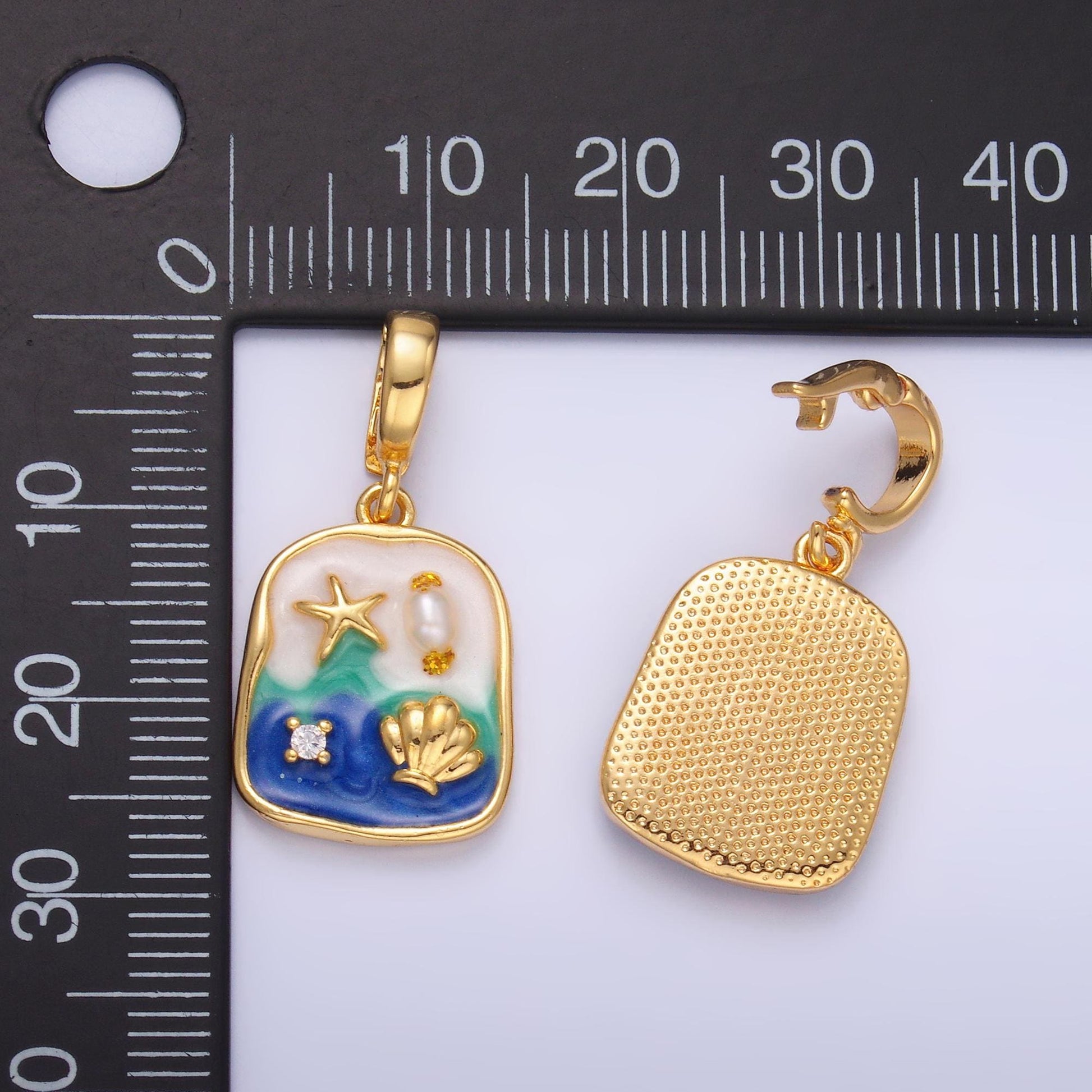 Pearl Starfish Clam Beach Inspired enamel colors 24k gold filled snap latch bail pendant | AA1466