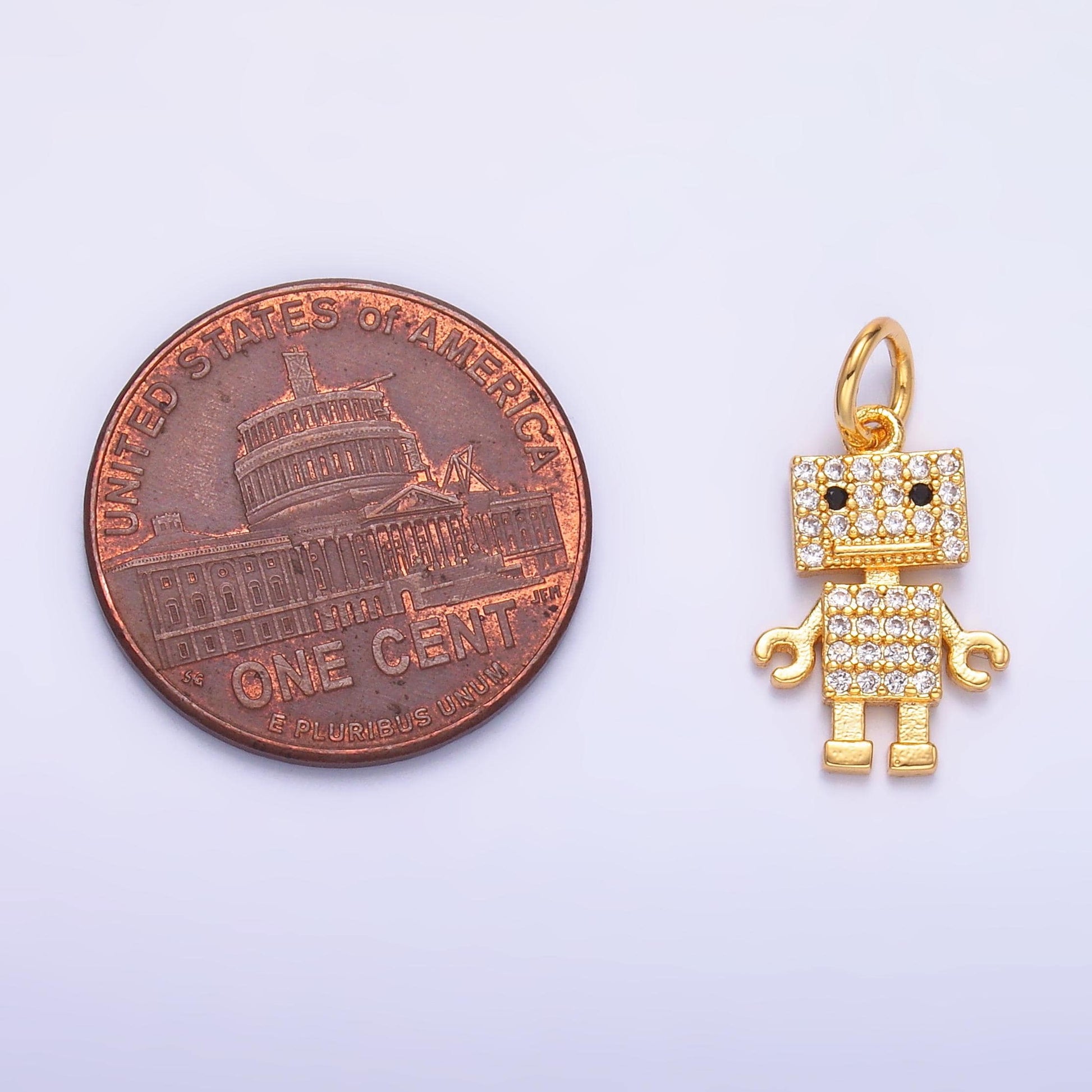 Mini CZ gold robot charms 3d robot jewelry for bracelet necklace earring component C019