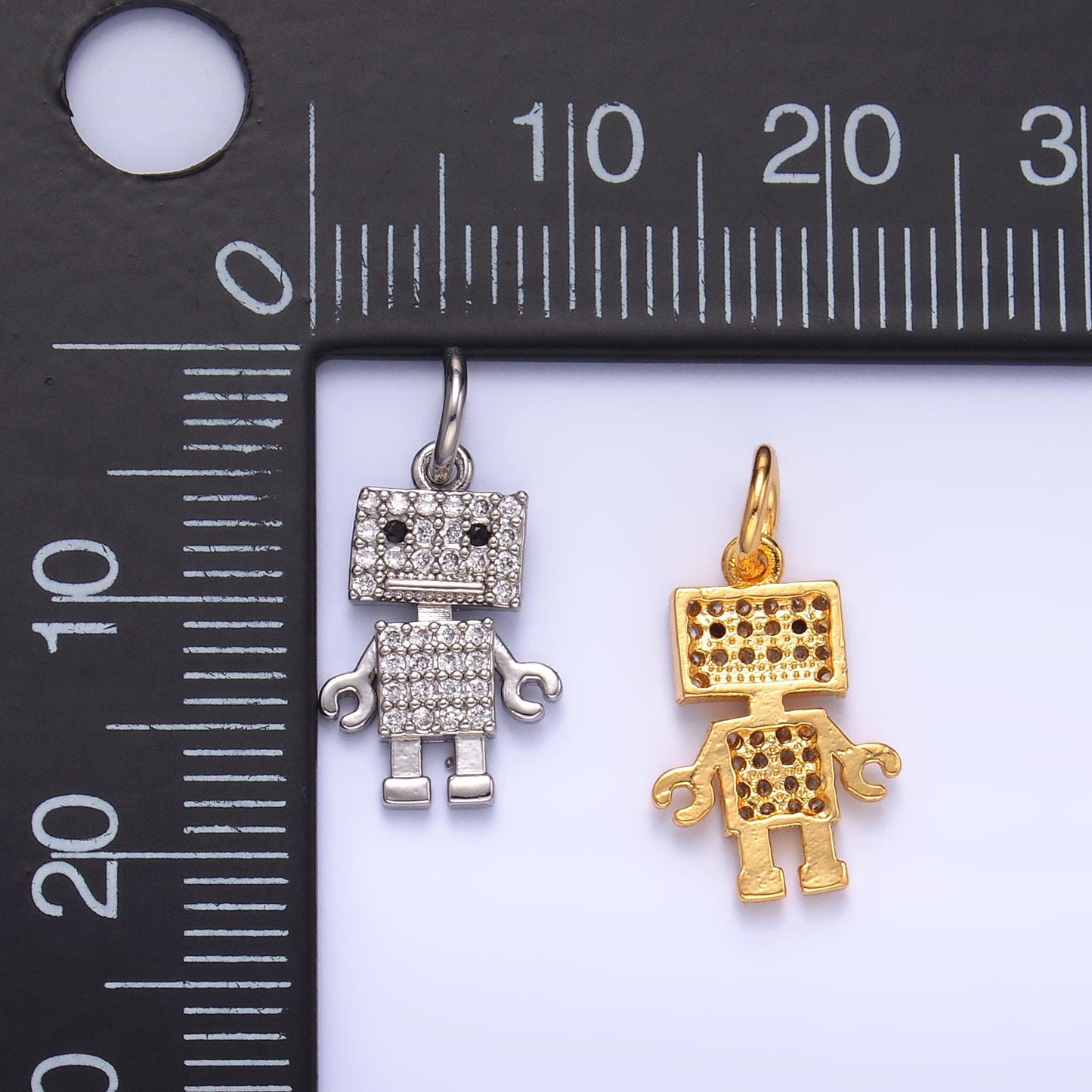 Mini CZ gold robot charms 3d robot jewelry for bracelet necklace earring component C019