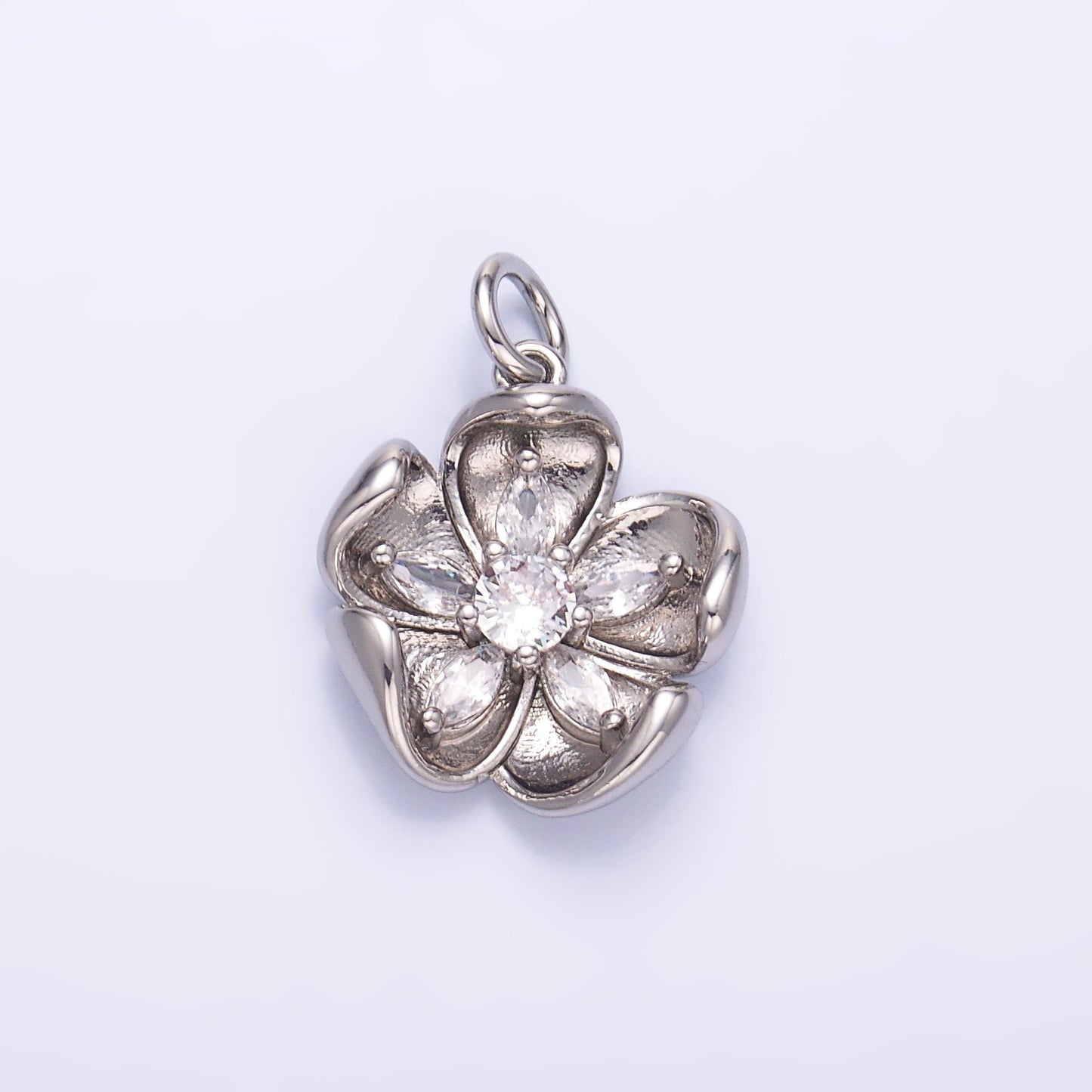 Silver Flower Charm 24K Gold Filled Hibiscus petal Pendant Floral Necklace for DIY Jewelry Making Supply C-14