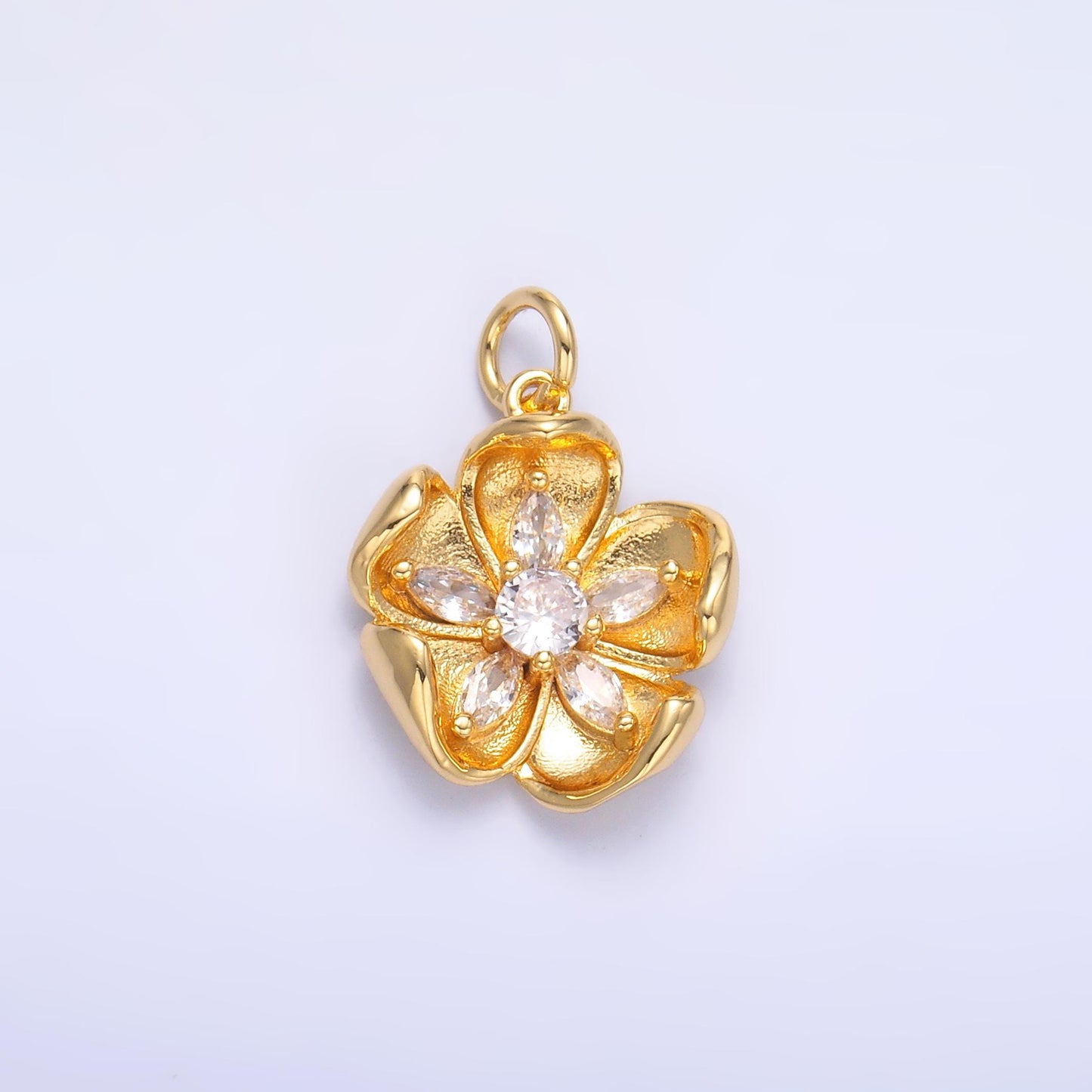 Silver Flower Charm 24K Gold Filled Hibiscus petal Pendant Floral Necklace for DIY Jewelry Making Supply C-14