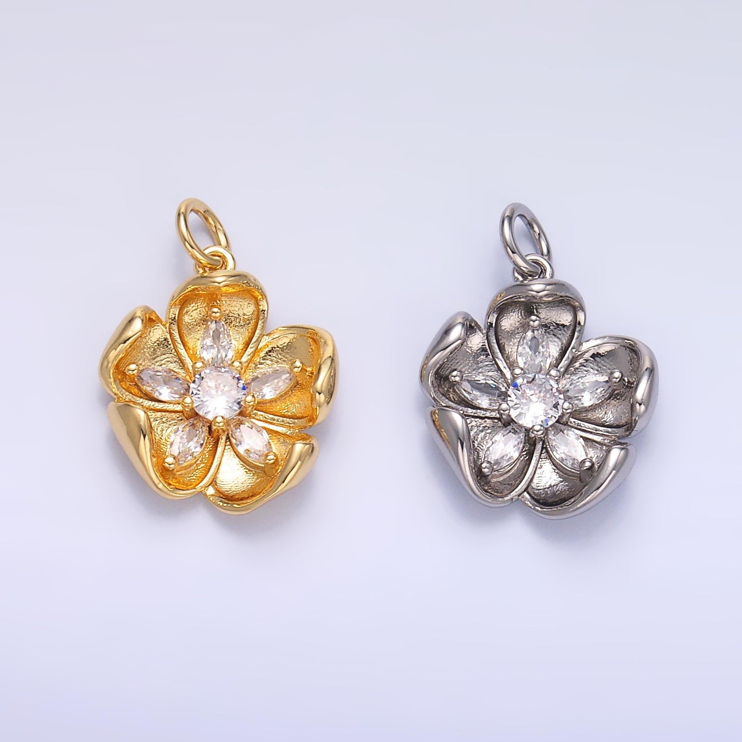Silver Flower Charm 24K Gold Filled Hibiscus petal Pendant Floral Necklace for DIY Jewelry Making Supply C-14