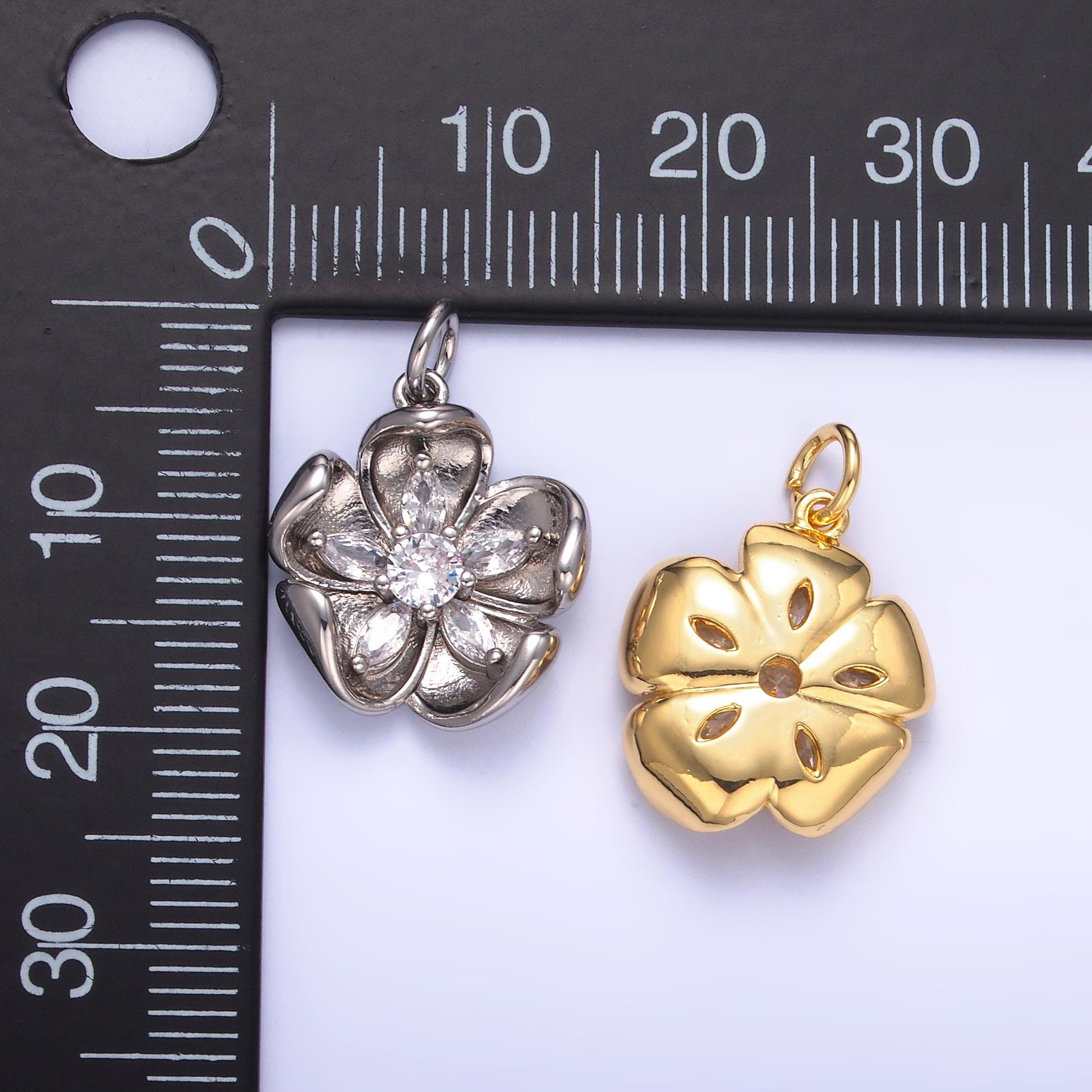Silver Flower Charm 24K Gold Filled Hibiscus petal Pendant Floral Necklace for DIY Jewelry Making Supply C-14