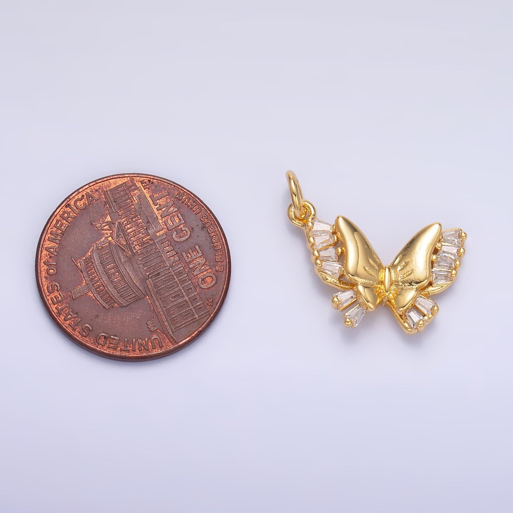 Baguette Butterfly CZ Paved Gold Filled Animal Charm | C018