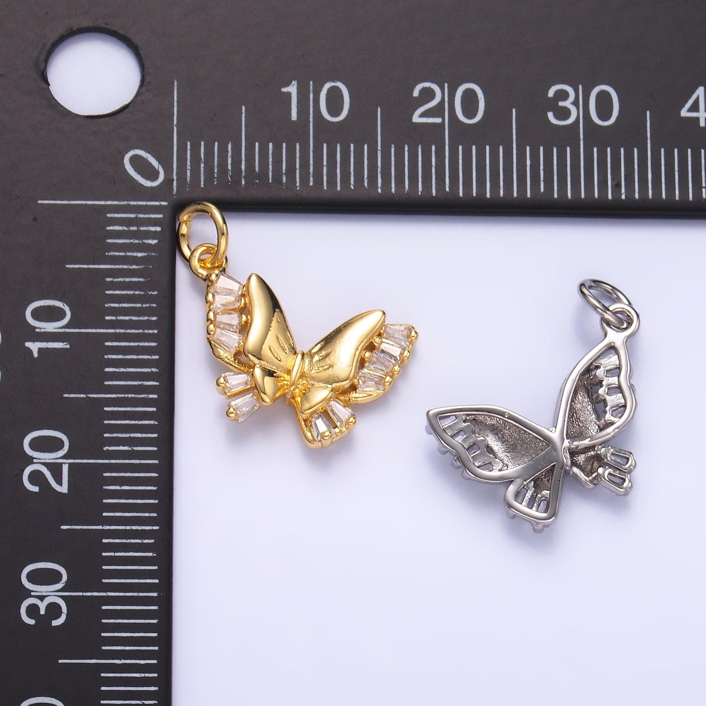 Baguette Butterfly CZ Paved Gold Filled Animal Charm | C018