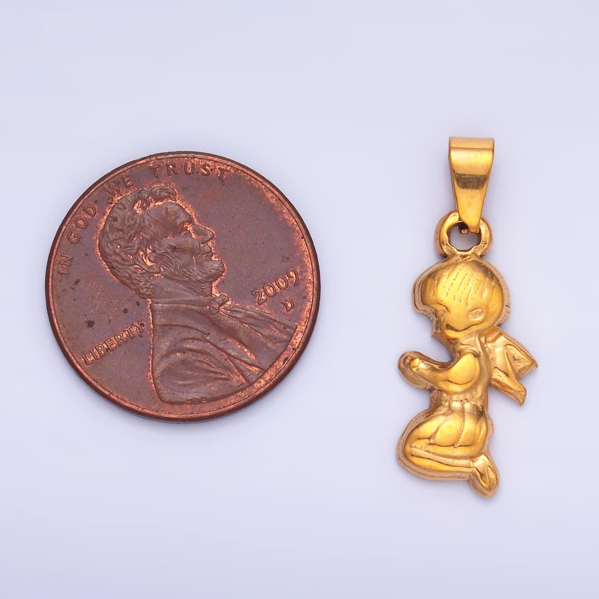 PVD Gold Stainless Steel Angel Charm Religious Jewelry Making Supply | P-1550