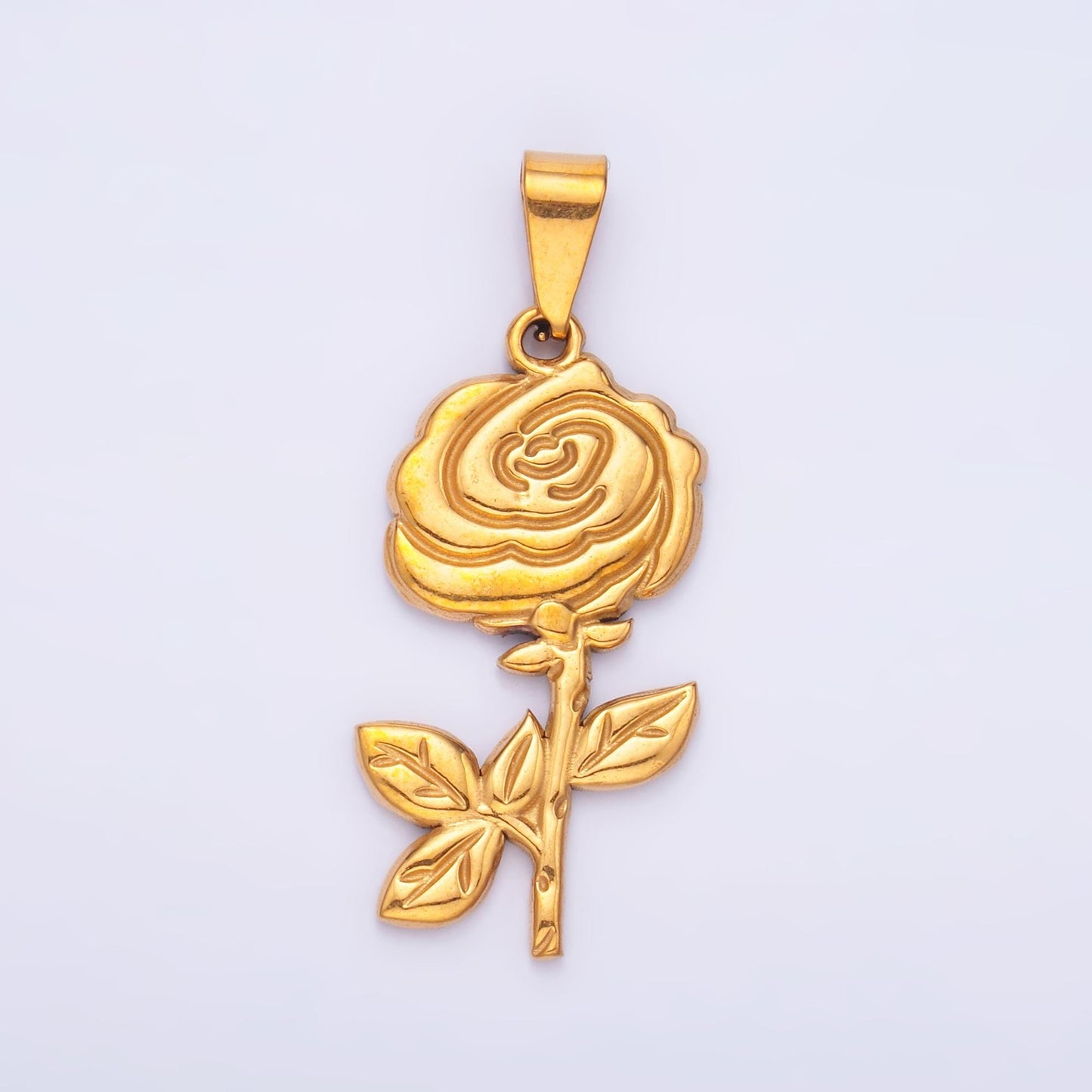 PVD Gold Stainless Steel Rose Flower Charm Floral Jewelry Making Supply | P-1551