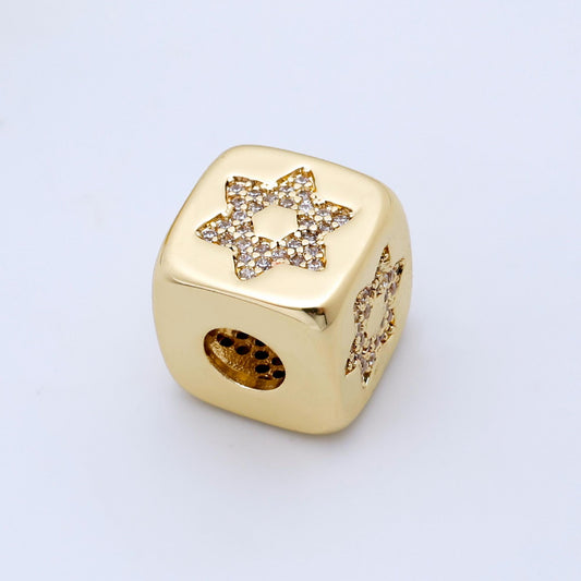 24k gold filled cz Star of David Jewish Square beads Spacer for Bracelet Component | B-239