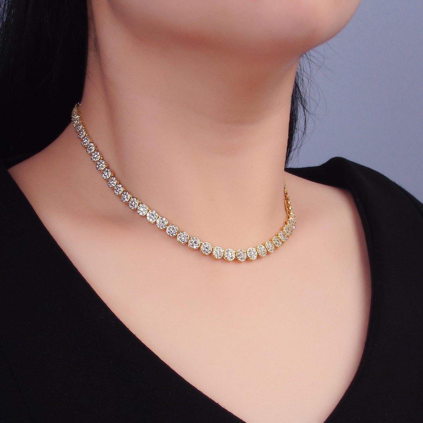 Round Cubic Zirconia Tennis Necklace CZ Diamond Necklace 14K Gold Filled Choker Necklace Gift for her WA-3030