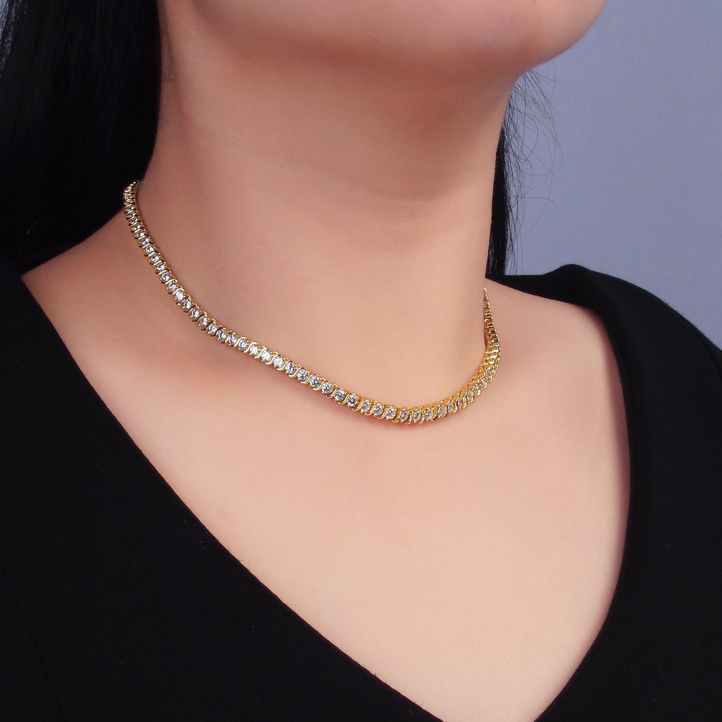 Swirl Round Cubic Zirconia Tennis Necklace CZ Diamond Necklace 14K Gold Filled Choker Necklace Gift for her WA-3028