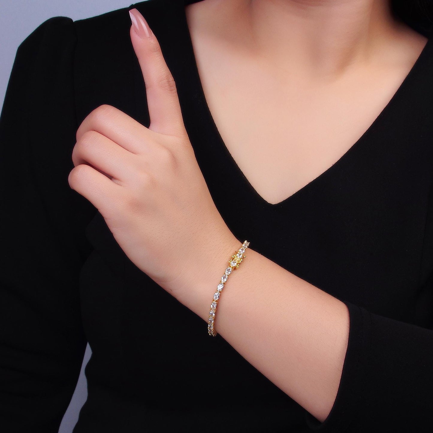 Dainty Oval CZ Tennis Bracelet, Gold Tennis Bracelet, Cubic Zirconia Tennis Bracelet 7 inch wa-3032