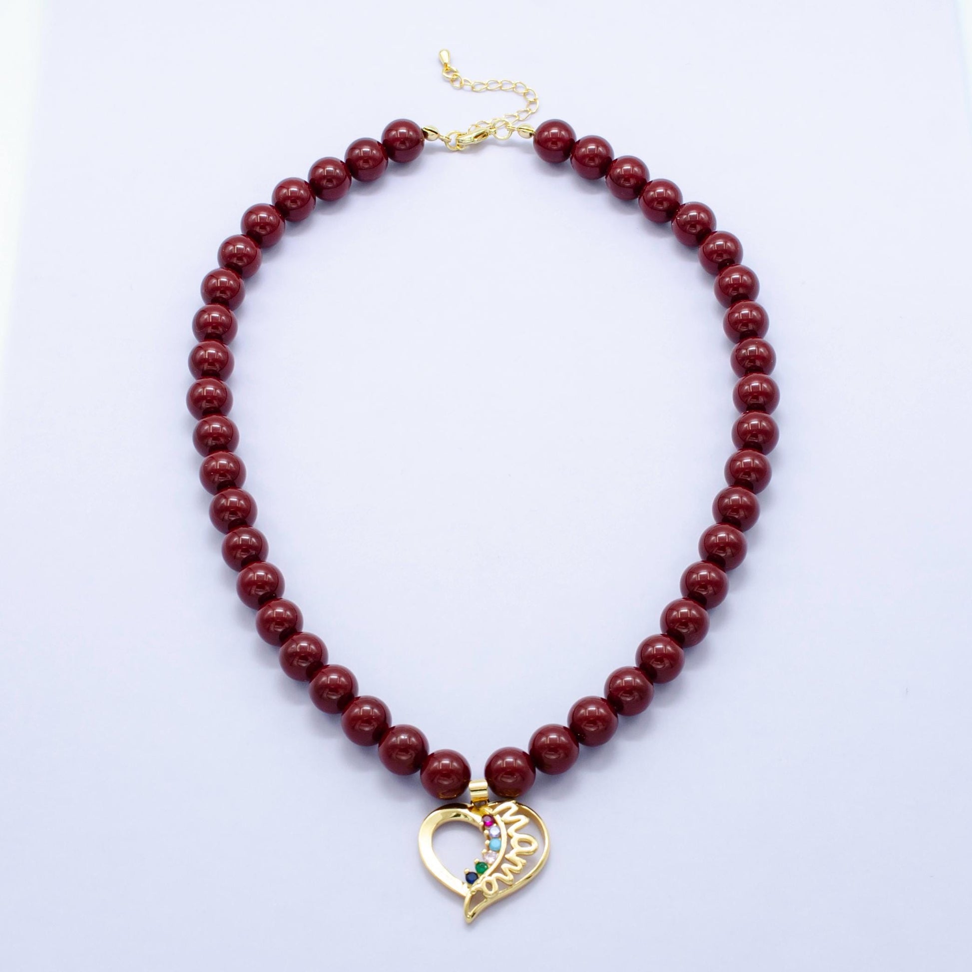 Red Pearl Charm Necklace Custom Charm Necklace Personalized Charm Jewelry Gift for Mothers Day Gift for Mom 17 inch Necklace