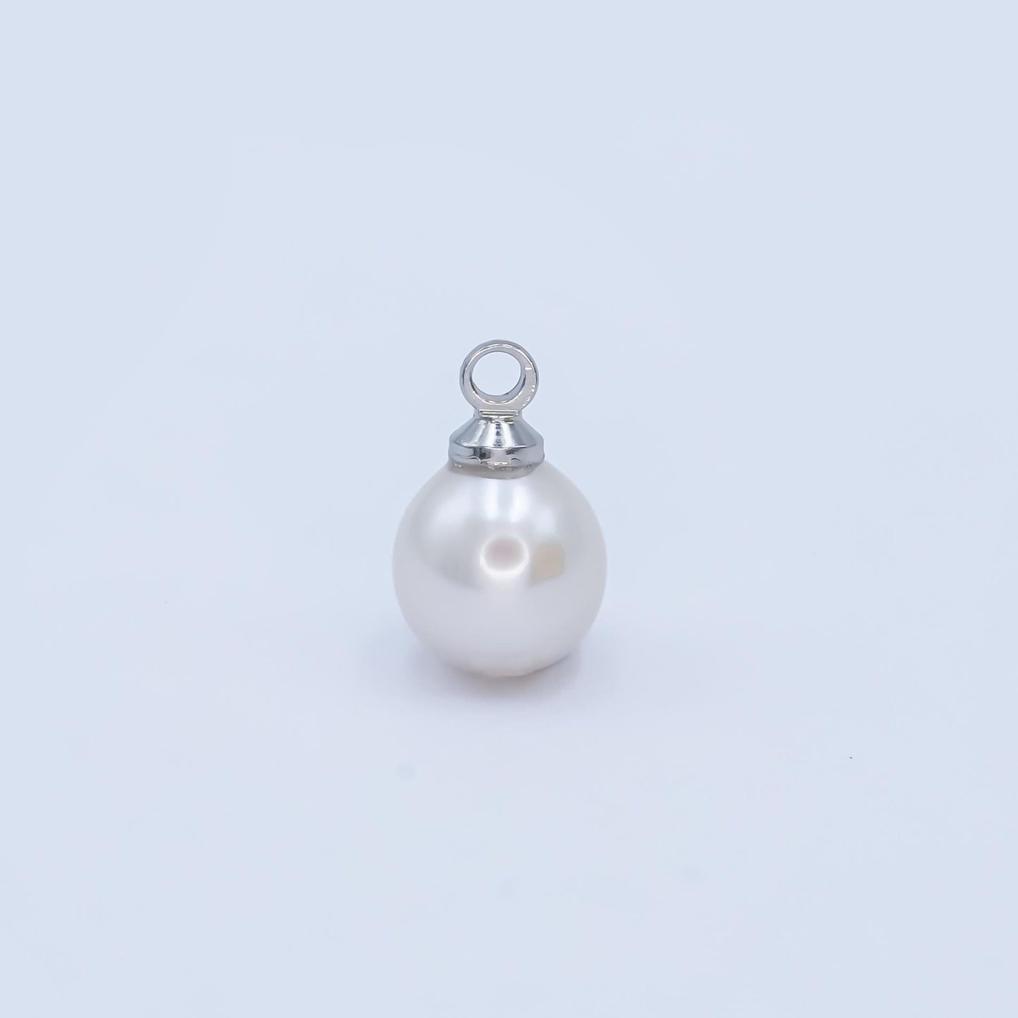 Silver 9.4x6mm White pearl oval drop pendant for Minimalist Jewelry Making Supply | P-1570