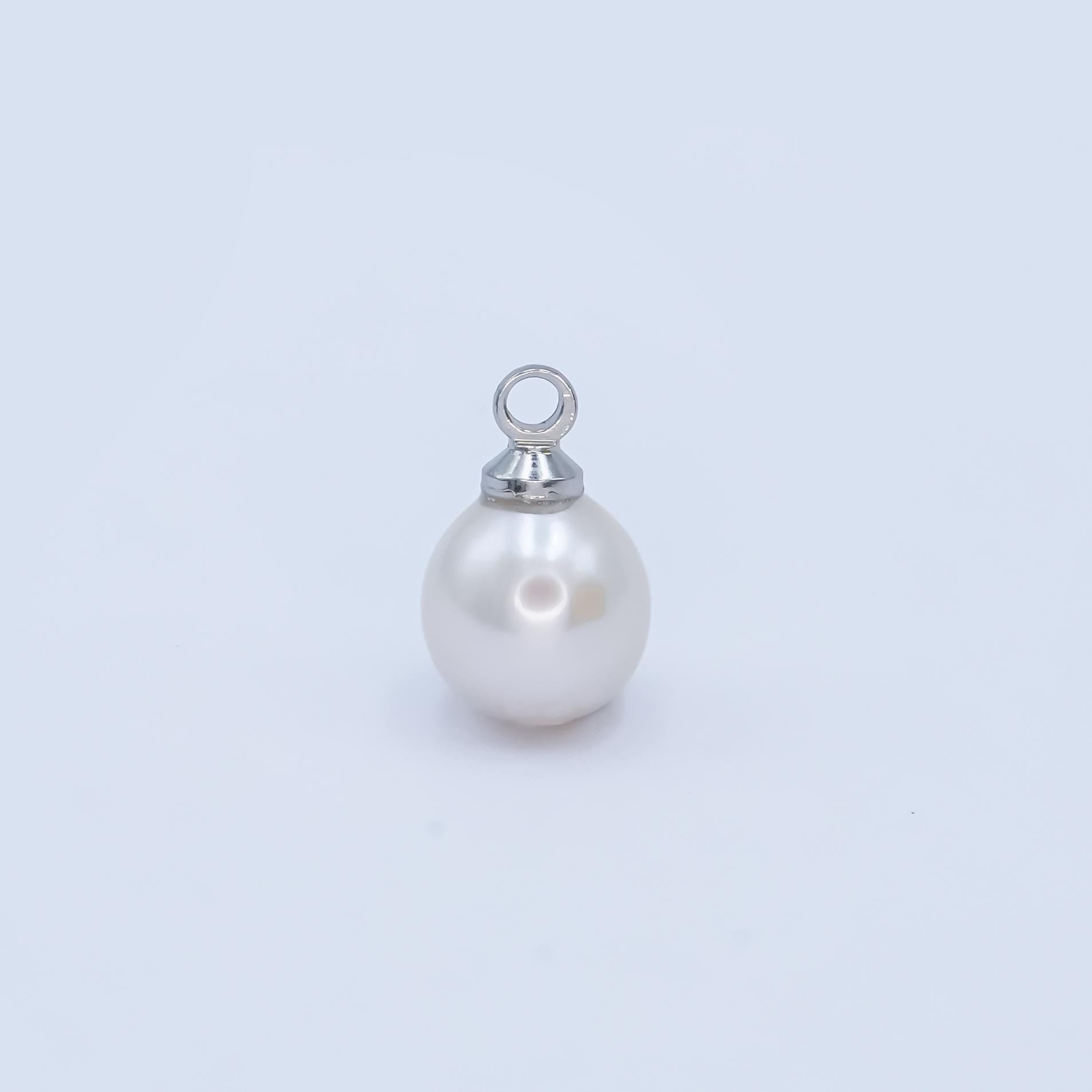 Silver 9.4x6mm White pearl oval drop pendant for Minimalist Jewelry Making Supply | P-1570